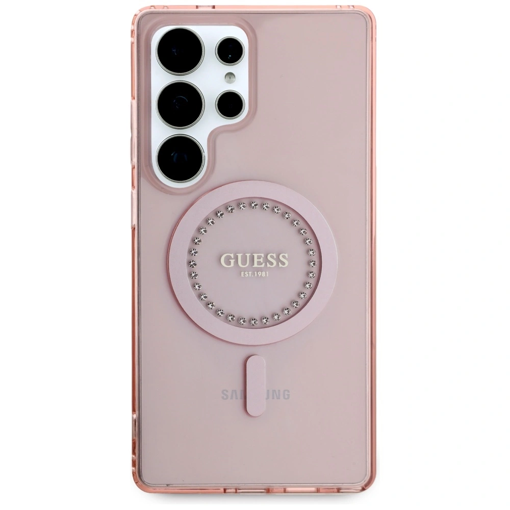 Kryt Guess Rhinestones Printed Classic Logo MagSafe Samsung Galaxy S25 Ultra pink