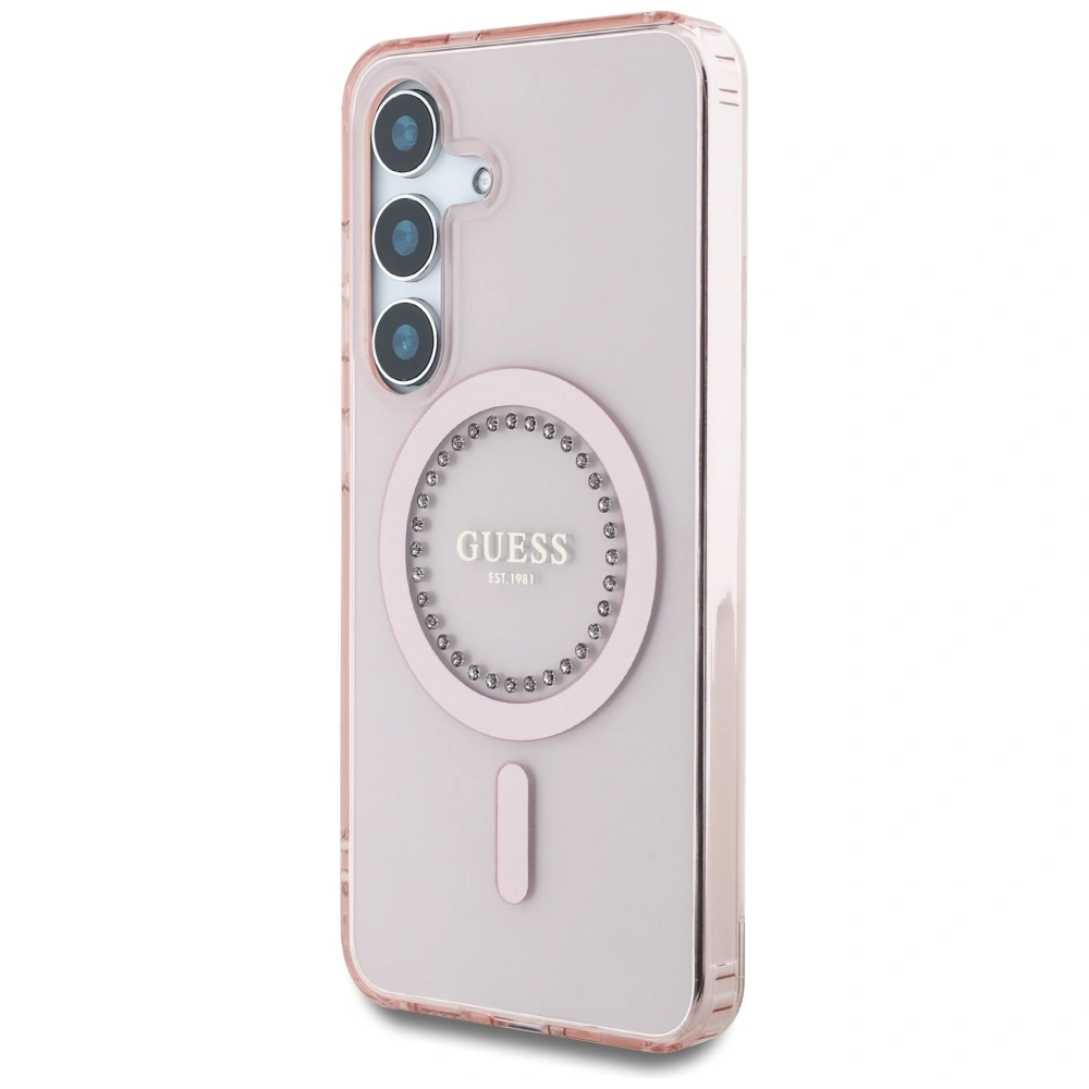 Kryt Guess Rhinestones Printed Classic Logo MagSafe Samsung Galaxy S25 pink