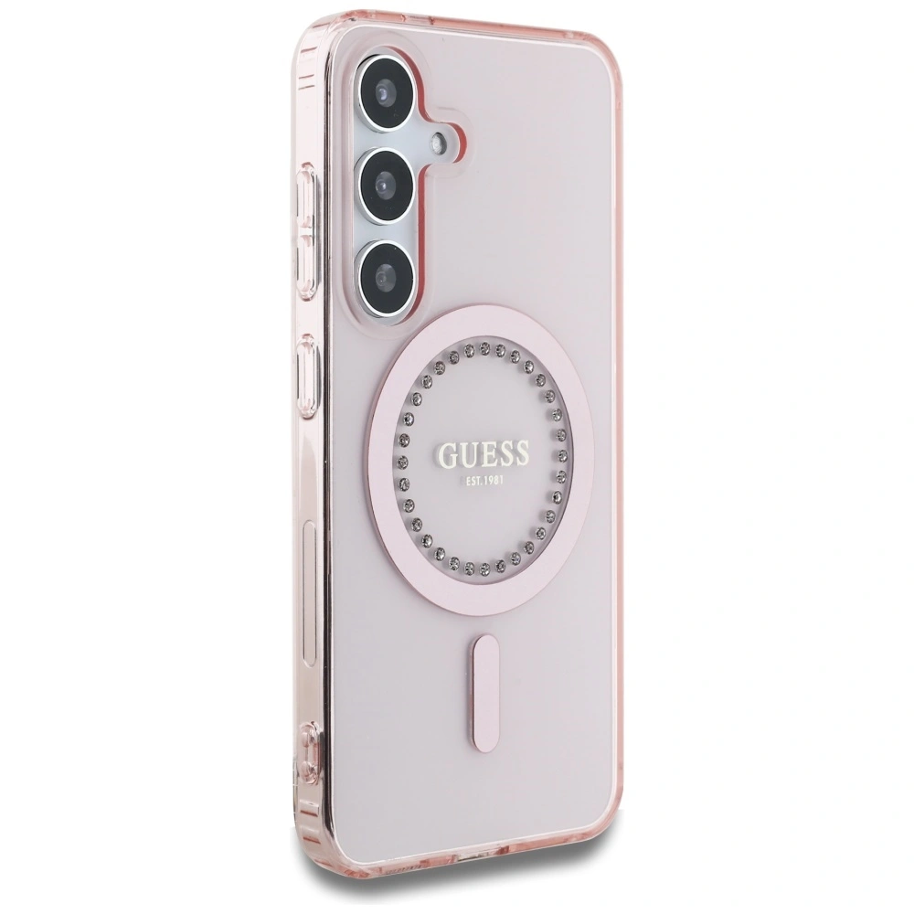 Kryt Guess Rhinestones Printed Classic Logo MagSafe Samsung Galaxy S25 pink