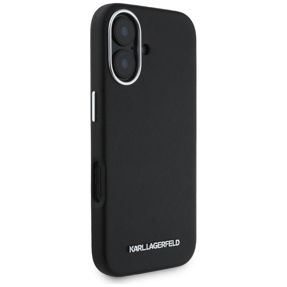 Kryt Karl Lagerfeld Saffiano Full Wrapped Elongated Metal Logo MagSafe Apple iPhone 16 black
