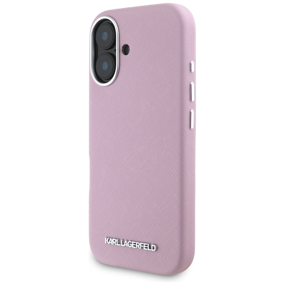 Kryt Karl Lagerfeld Saffiano Full Wrapped Elongated Metal Logo MagSafe Apple iPhone 16 pink