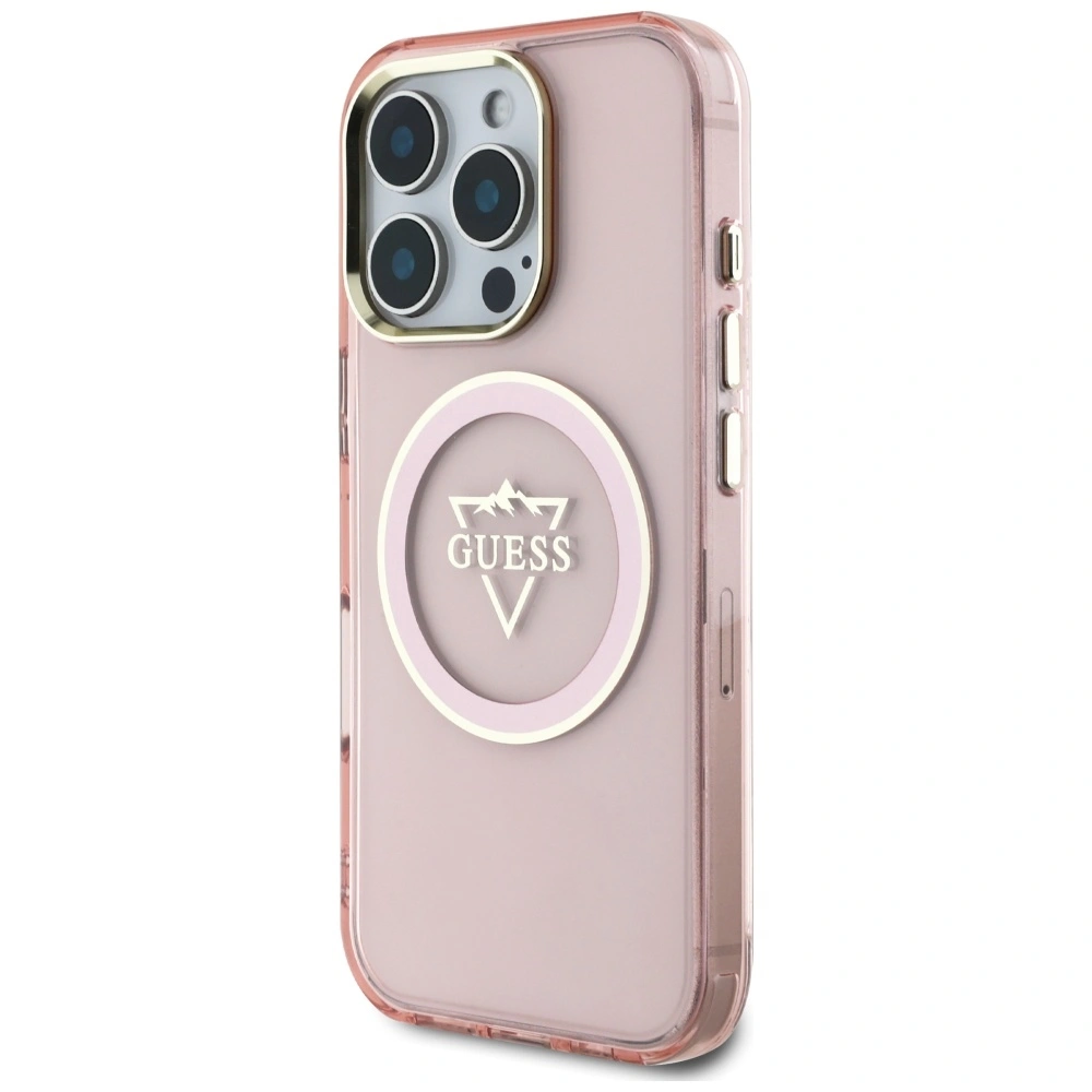 Kryt Guess IML Metal Mountain Logo MagSafe Apple iPhone 16 Pro Max pink