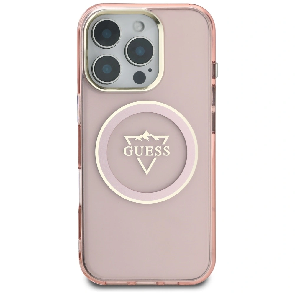 Kryt Guess IML Metal Mountain Logo MagSafe Apple iPhone 16 Pro Max pink