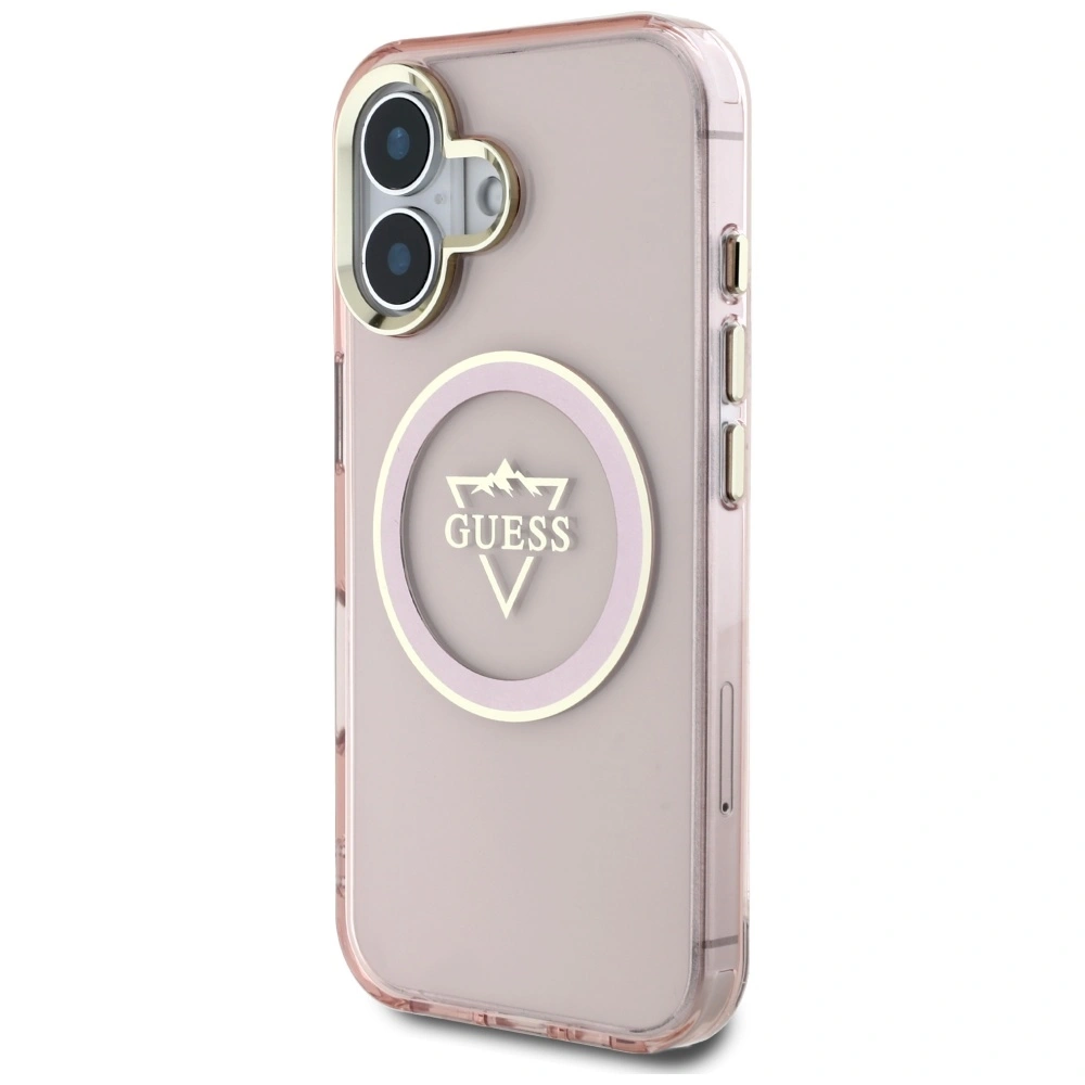 Kryt Guess IML Metal Mountain Logo MagSafe Apple iPhone 16 pink