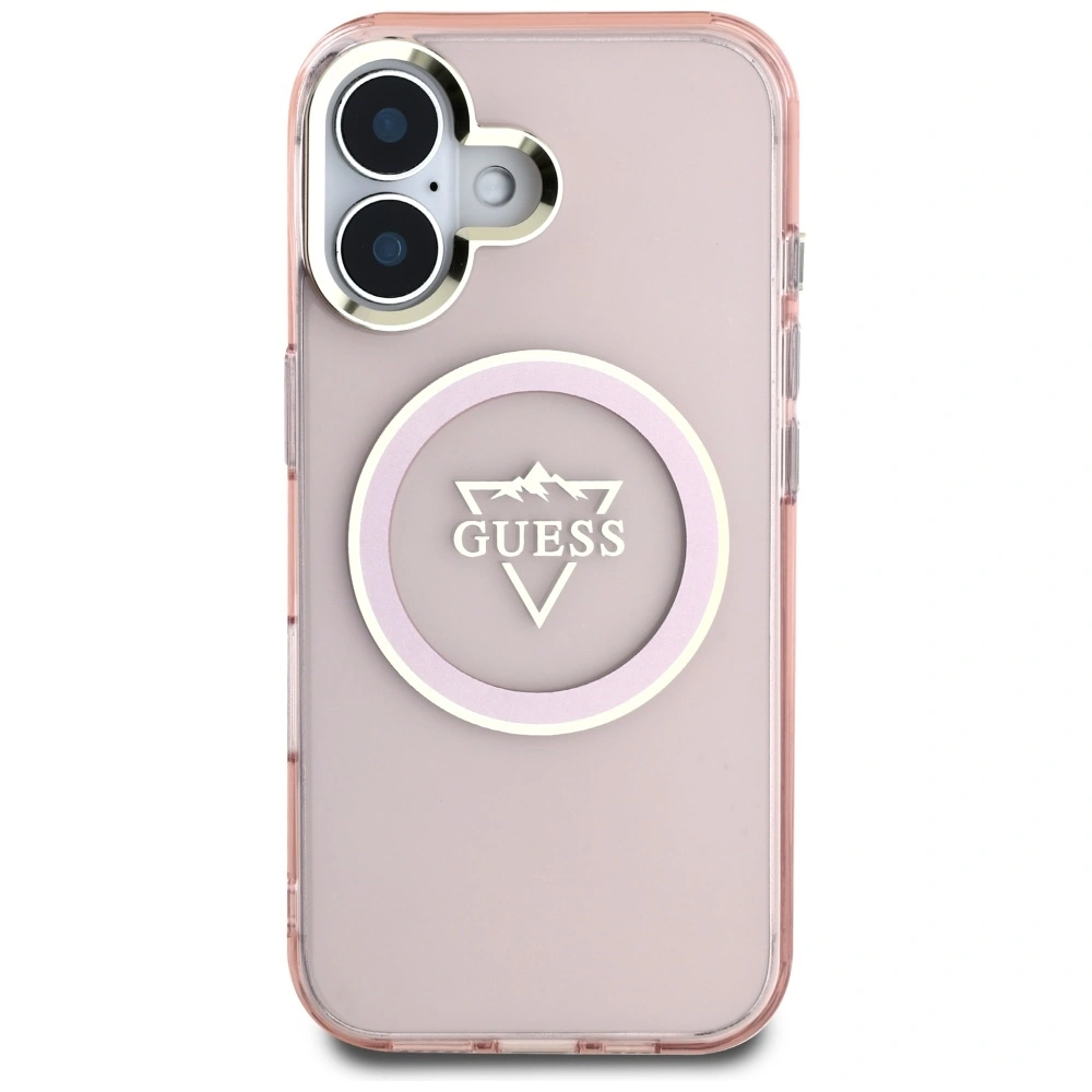 Kryt Guess IML Metal Mountain Logo MagSafe Apple iPhone 16 pink