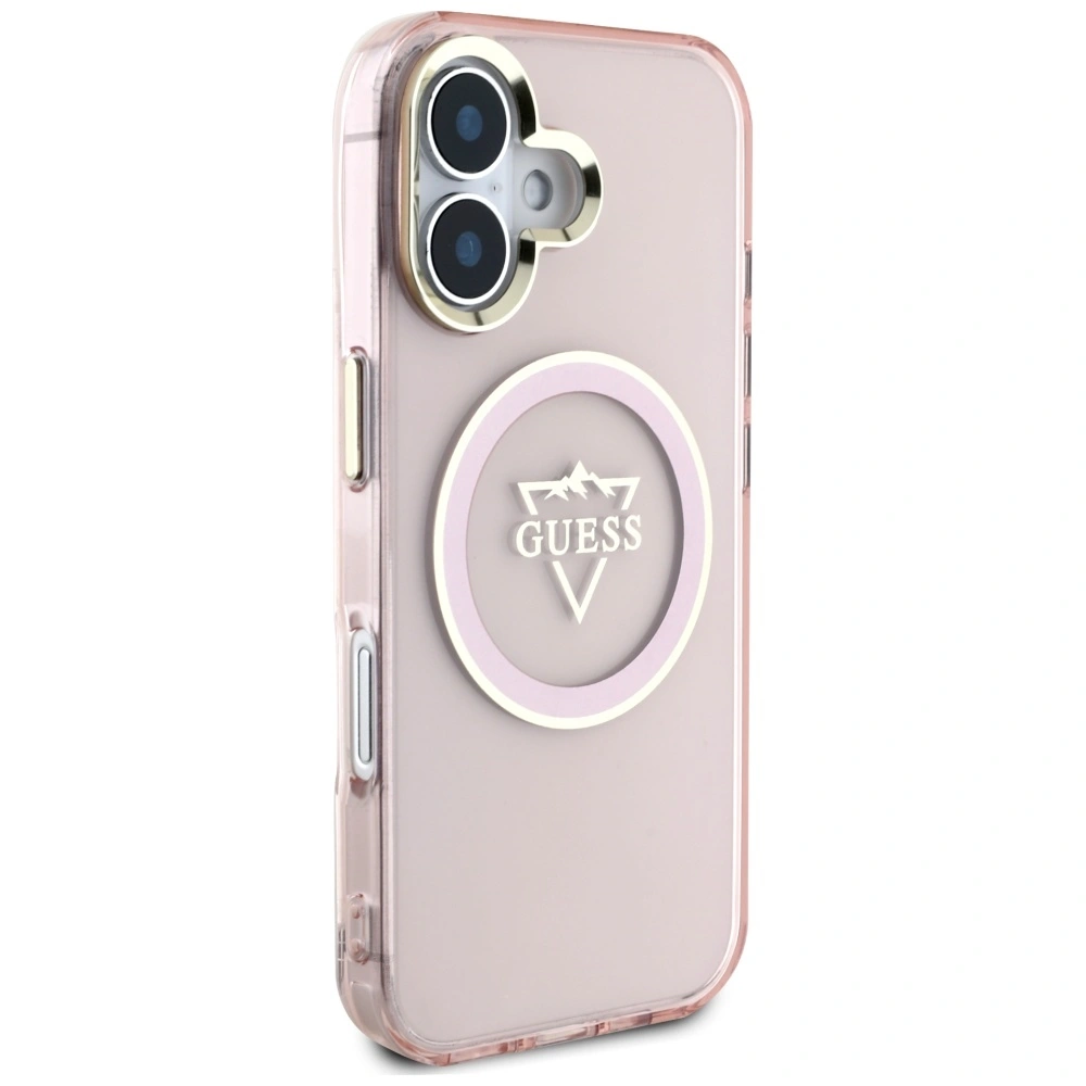 Kryt Guess IML Metal Mountain Logo MagSafe Apple iPhone 16 pink