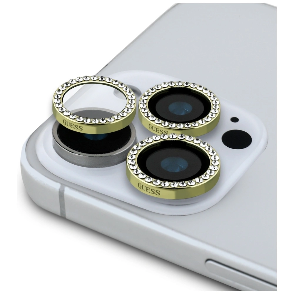 Kryt Guess BP Rhinestone 2in1 set tempered glass + lens protector Apple iPhone 16 Pro Max gold