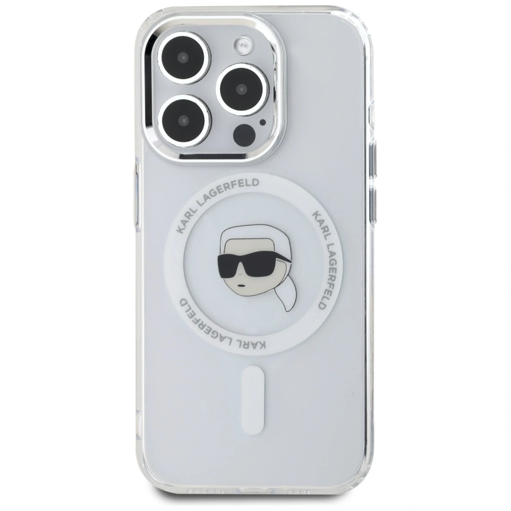 Kryt Karl Lagerfeld IML Metal Karl Head MagSafe Apple iPhone 15 Pro white
