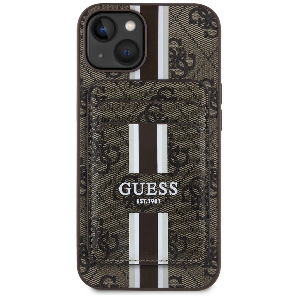 Knížkové pouzdro Guess 4G Stripes MagSafe Wallet Apple iPhone 15 brown