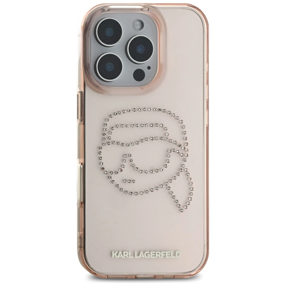 Kryt Karl Lagerfeld IML Rhinestones Karl Head Apple iPhone 16 Pro pink
