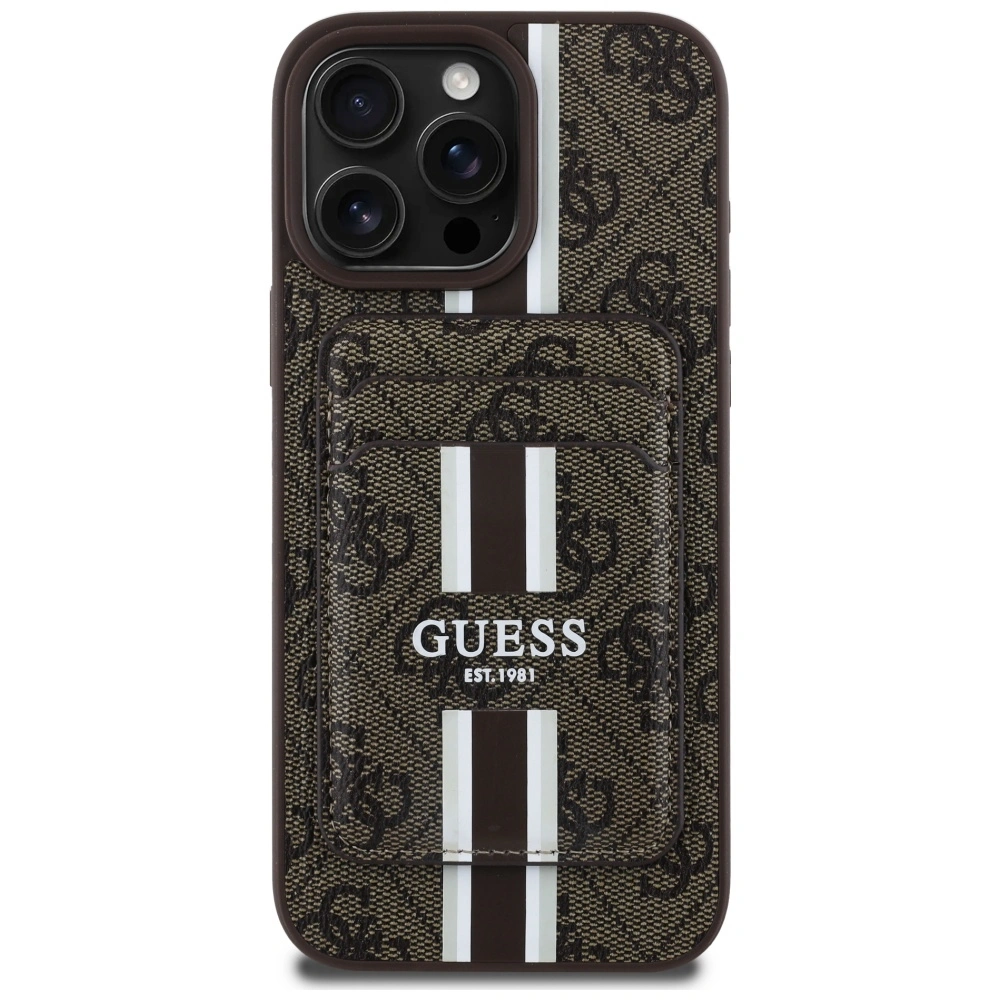 Knížkové pouzdro Guess 4G Stripes MagSafe Wallet Apple iPhone 16 Pro Max brown