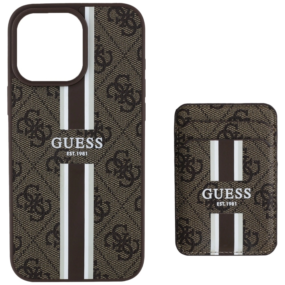 Knížkové pouzdro Guess 4G Stripes MagSafe Wallet Apple iPhone 16 Pro Max brown