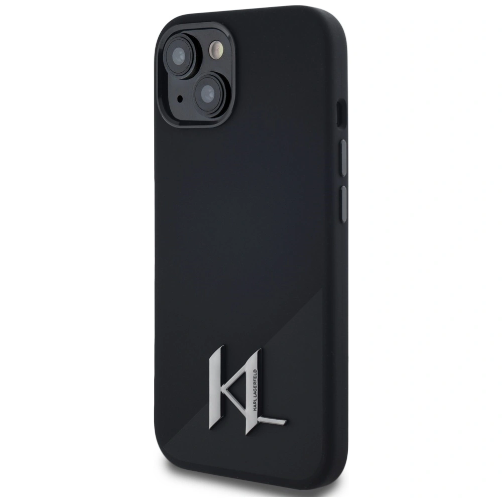 Kryt Karl Lagerfeld Silicone Shadow Metal Initial MagSafe Apple iPhone 15 black