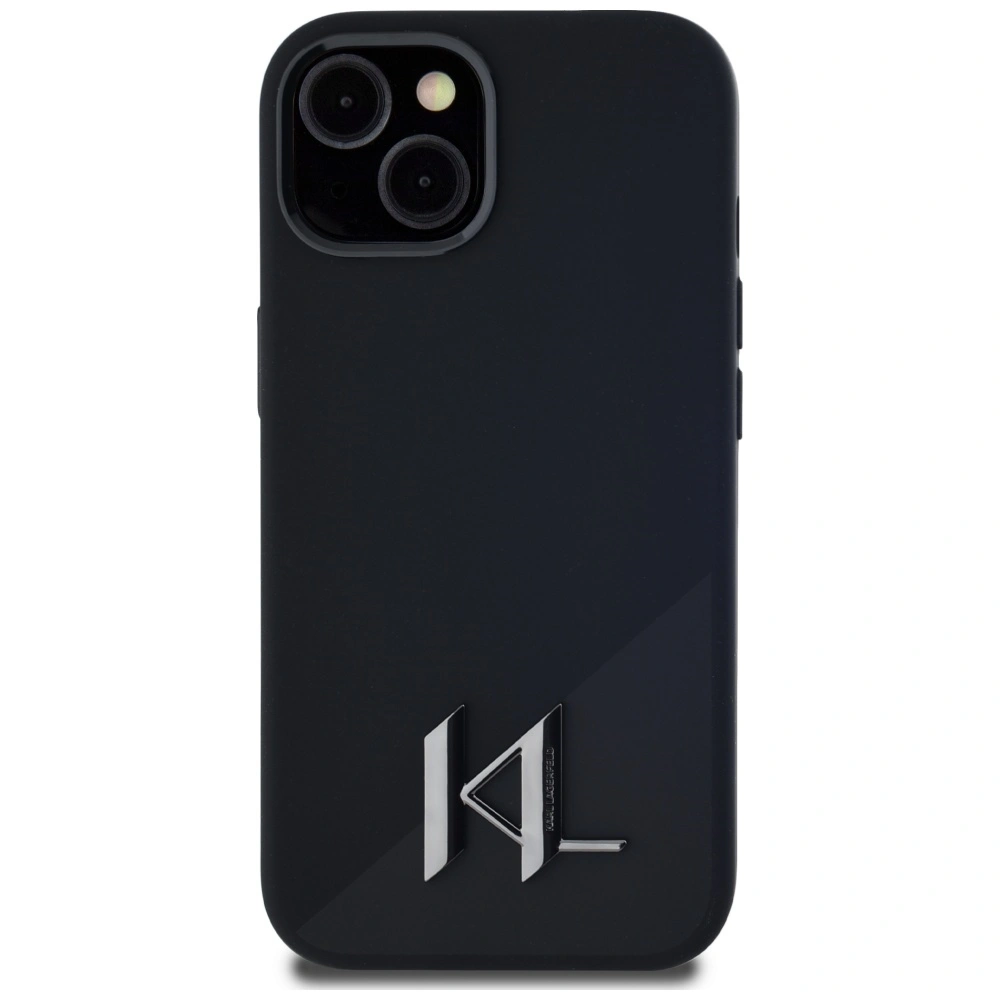 Kryt Karl Lagerfeld Silicone Shadow Metal Initial MagSafe Apple iPhone 15 black