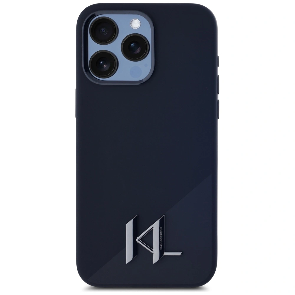 Kryt Karl Lagerfeld Silicone Shadow Metal Initial MagSafe Apple iPhone 15 Pro black