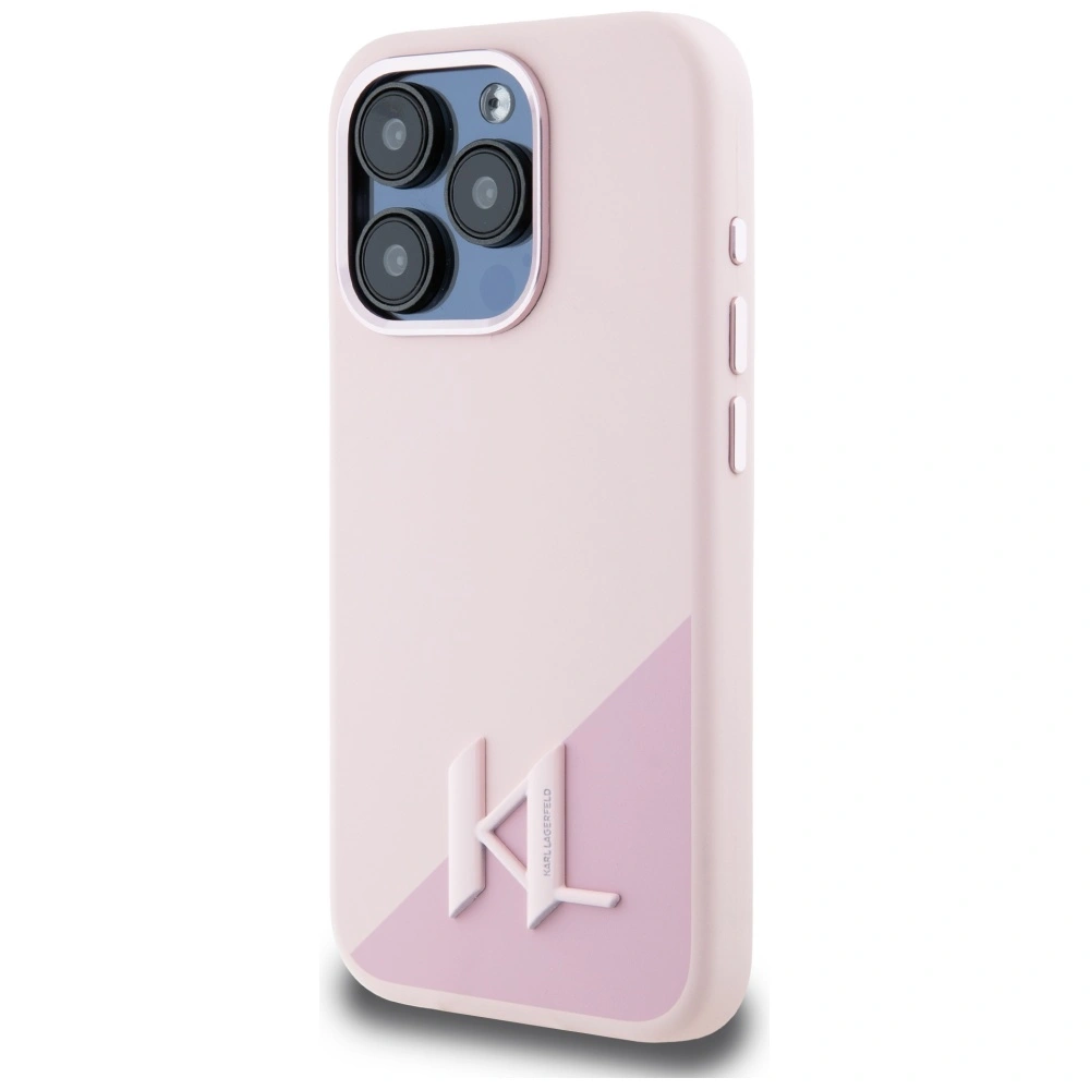 Kryt Karl Lagerfeld Silicone Shadow Metal Initial MagSafe Apple iPhone 15 Pro pink