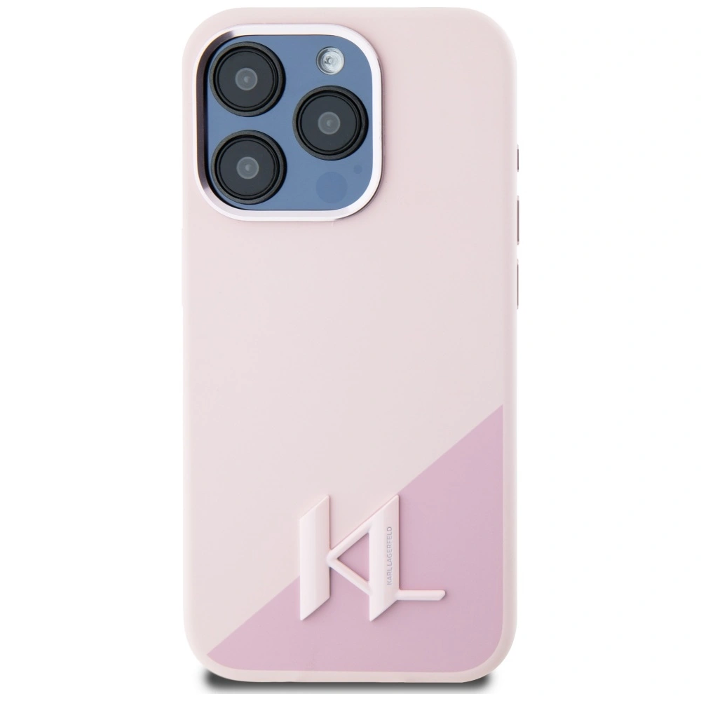 Kryt Karl Lagerfeld Silicone Shadow Metal Initial MagSafe Apple iPhone 15 Pro pink
