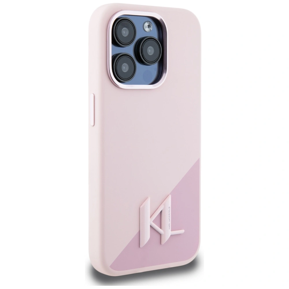 Kryt Karl Lagerfeld Silicone Shadow Metal Initial MagSafe Apple iPhone 15 Pro pink