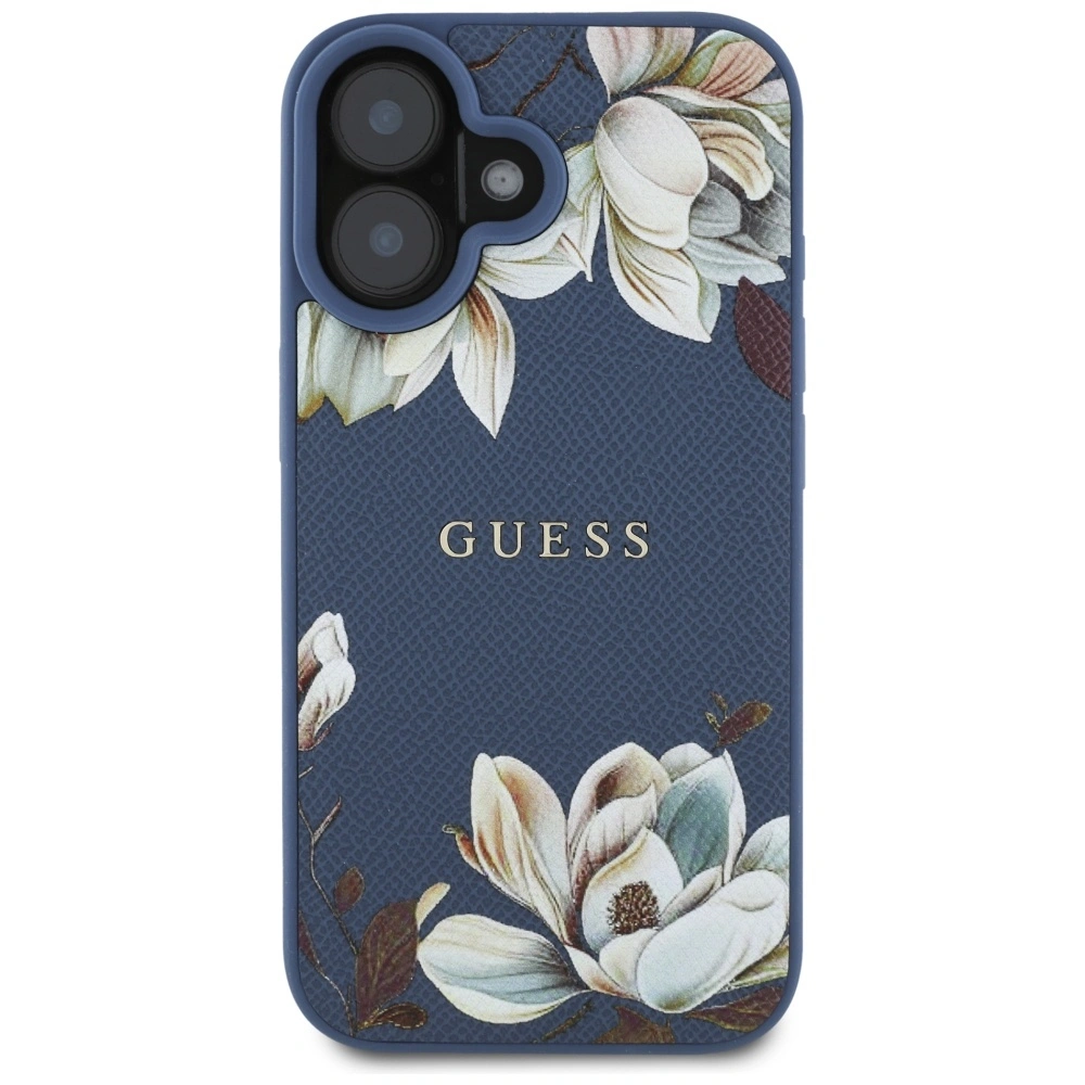 Kryt Guess Grained Printed Flower Pattern MagSafe Apple iPhone 16 blue