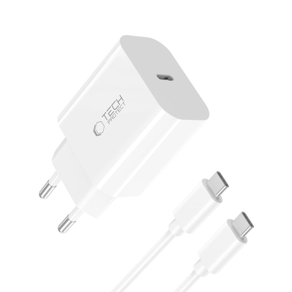 Síťová nabíječka Tech-Protect NC20W 1-port USB-C Network Charger PD20W + USB-C / USB-C Cable White