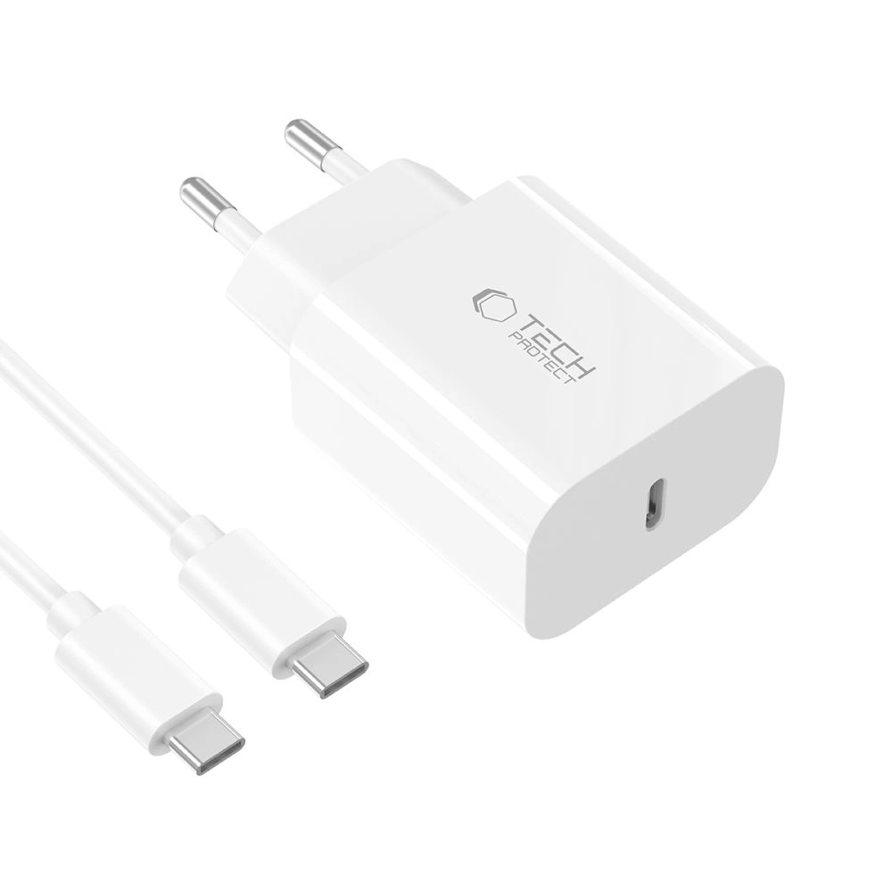 Síťová nabíječka Tech-Protect NC20W 1-port USB-C Network Charger PD20W + USB-C / USB-C Cable White