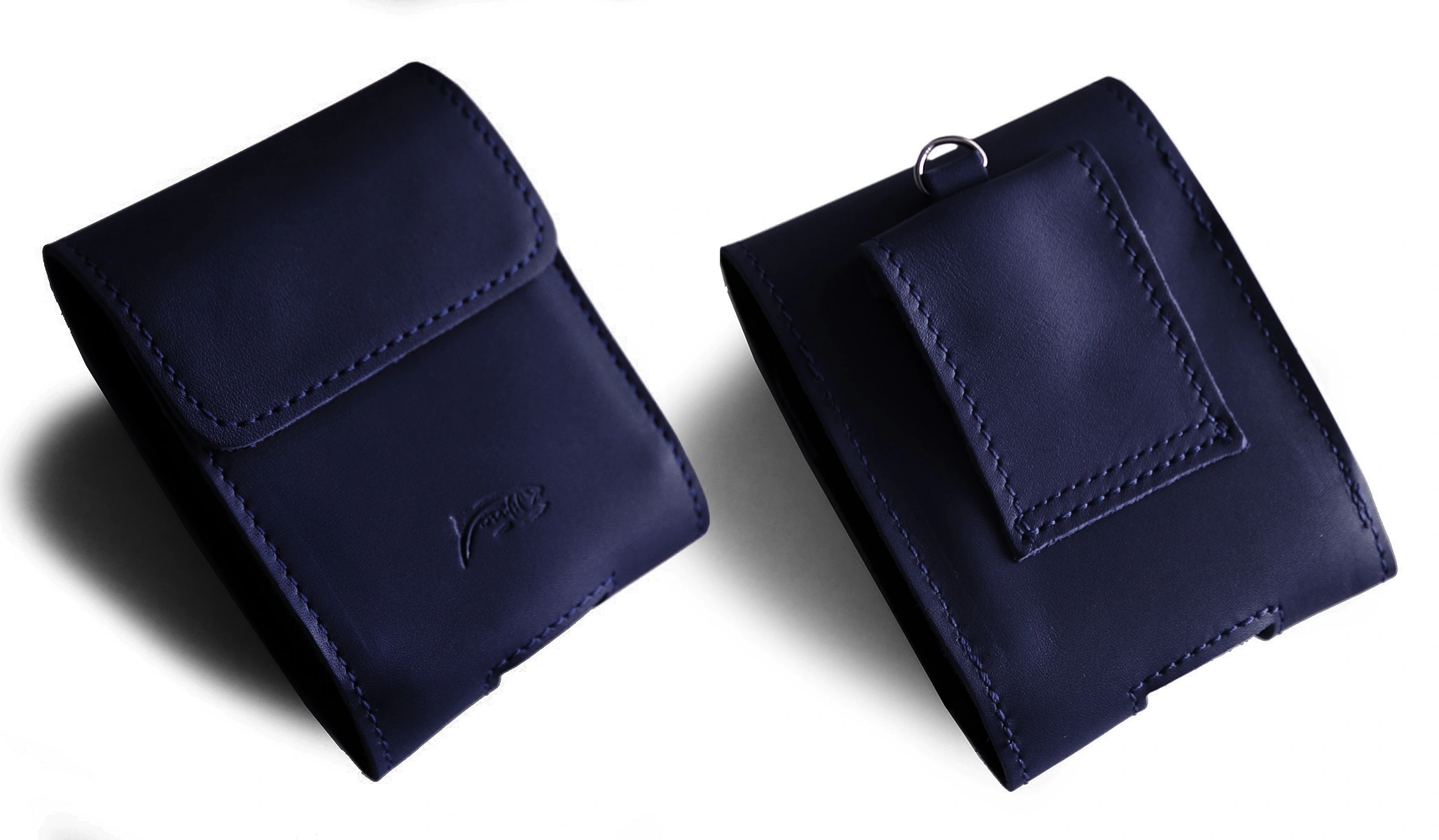 Kryt LURESKO HECTOR FLIP M leather neck case / belt case / loop case for Flip models (smooth navy blue with navy thread)