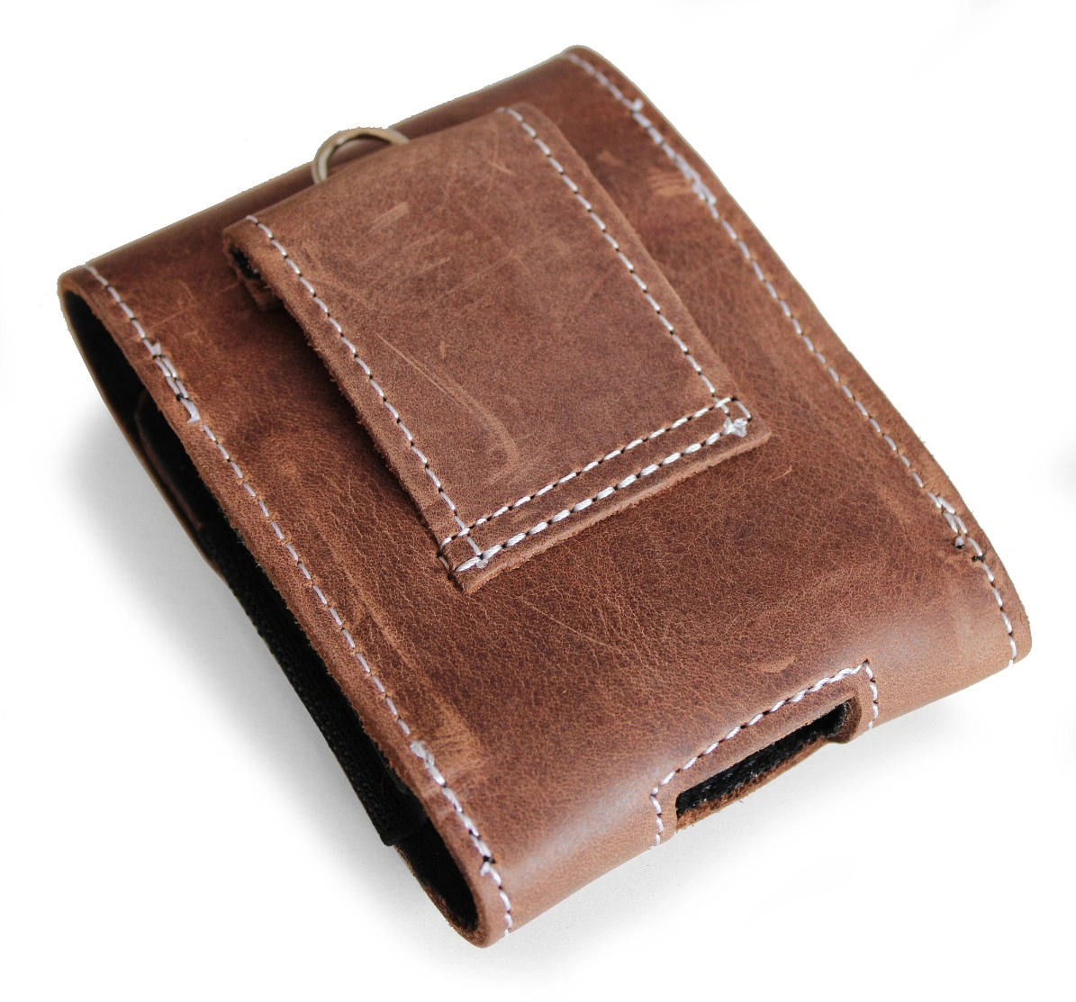 Kryt LURESKO HECTOR FLIP M leather neck/pocket/belt loop case for Flip models (vintage brown with white thread)