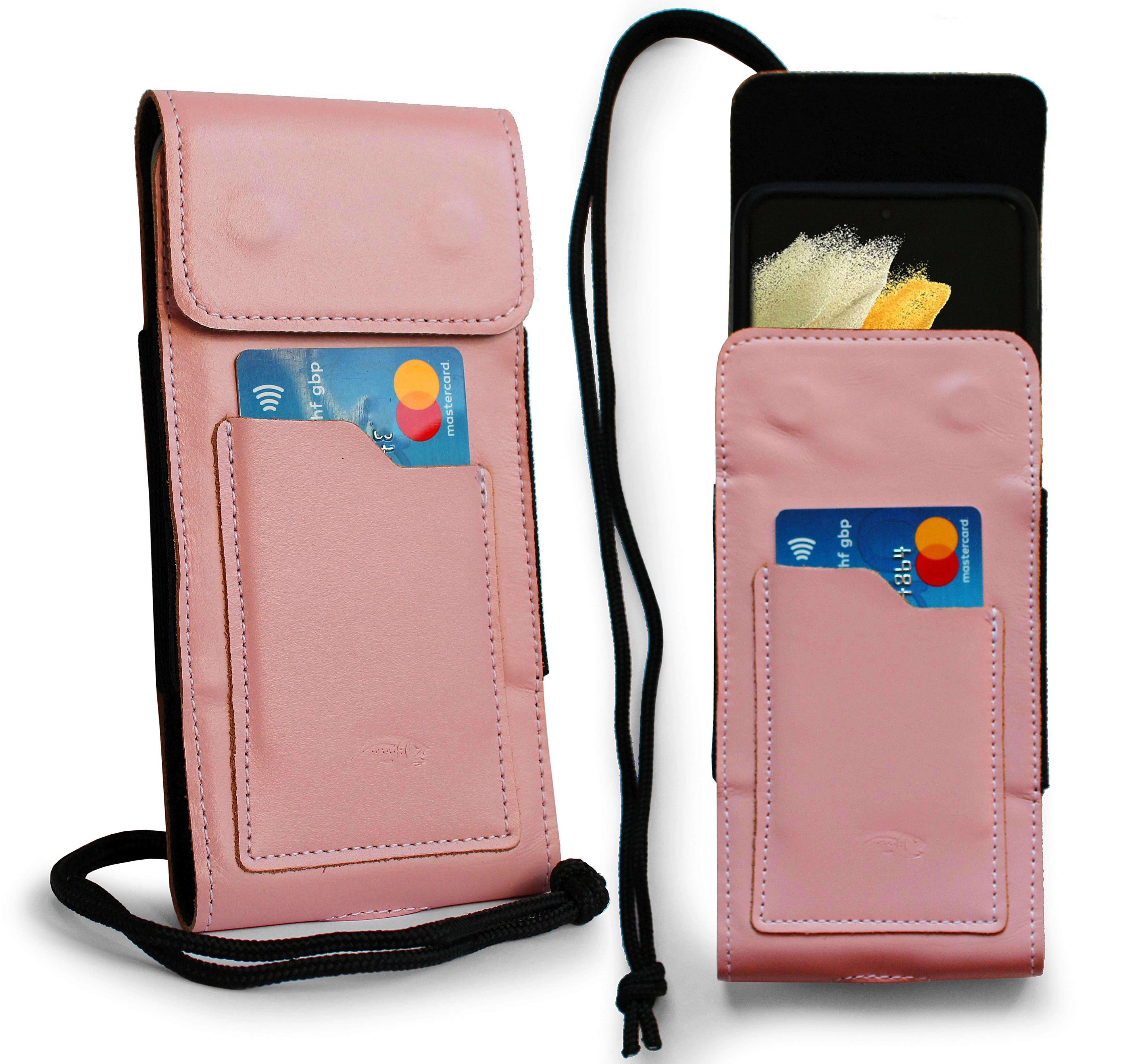 Kryt LURESKO HECTOR XXL leather neck case / belt case / loop case vertical 167x78x10mm (smooth pink with white thread)