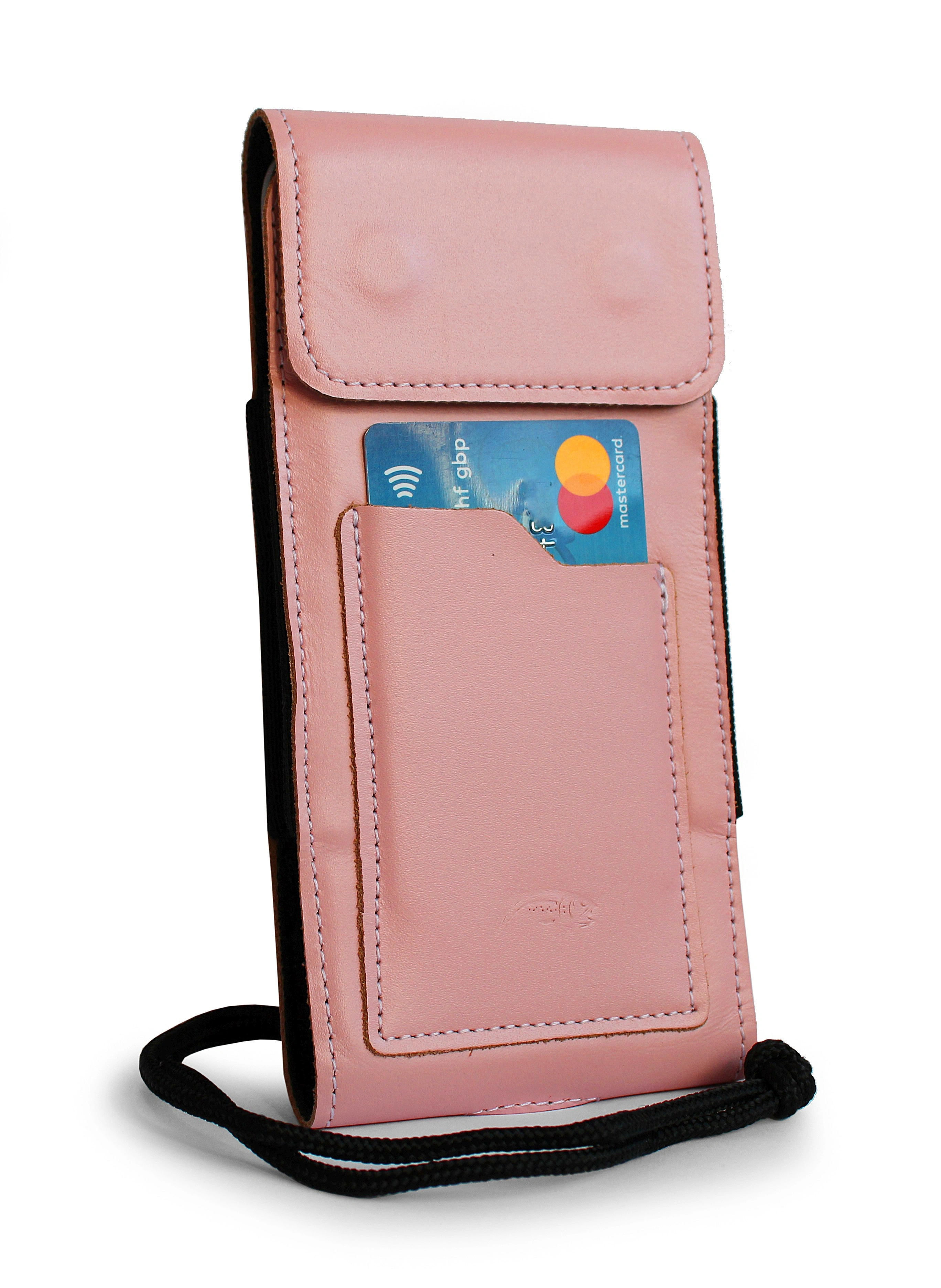 Kryt LURESKO HECTOR XXL leather neck case / belt case / loop case vertical 167x78x10mm (smooth pink with white thread)