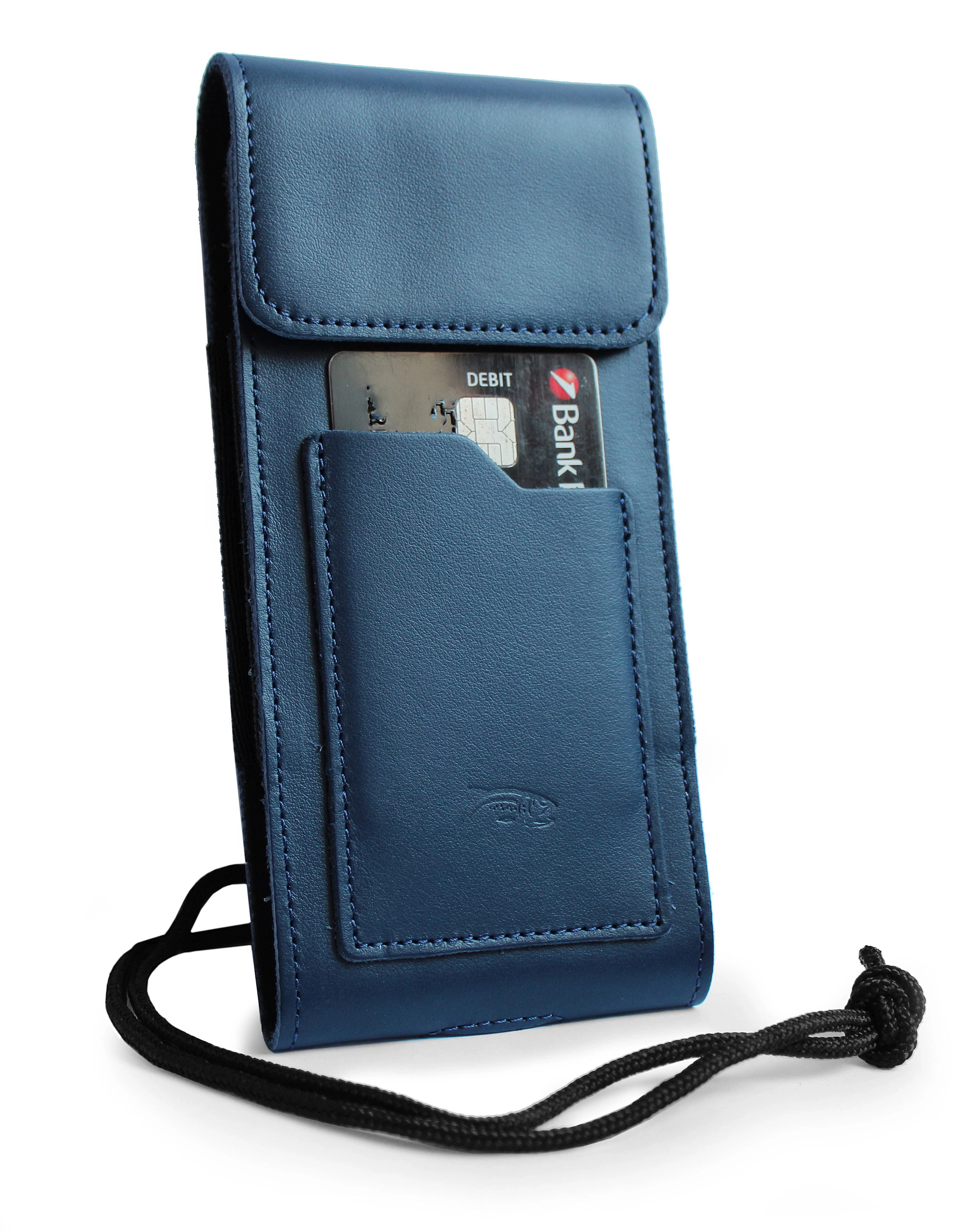 Kryt LURESKO HECTOR XXL leather neck case / belt case / loop holster vertical 167x78x10mm (smooth blue with blue thread)