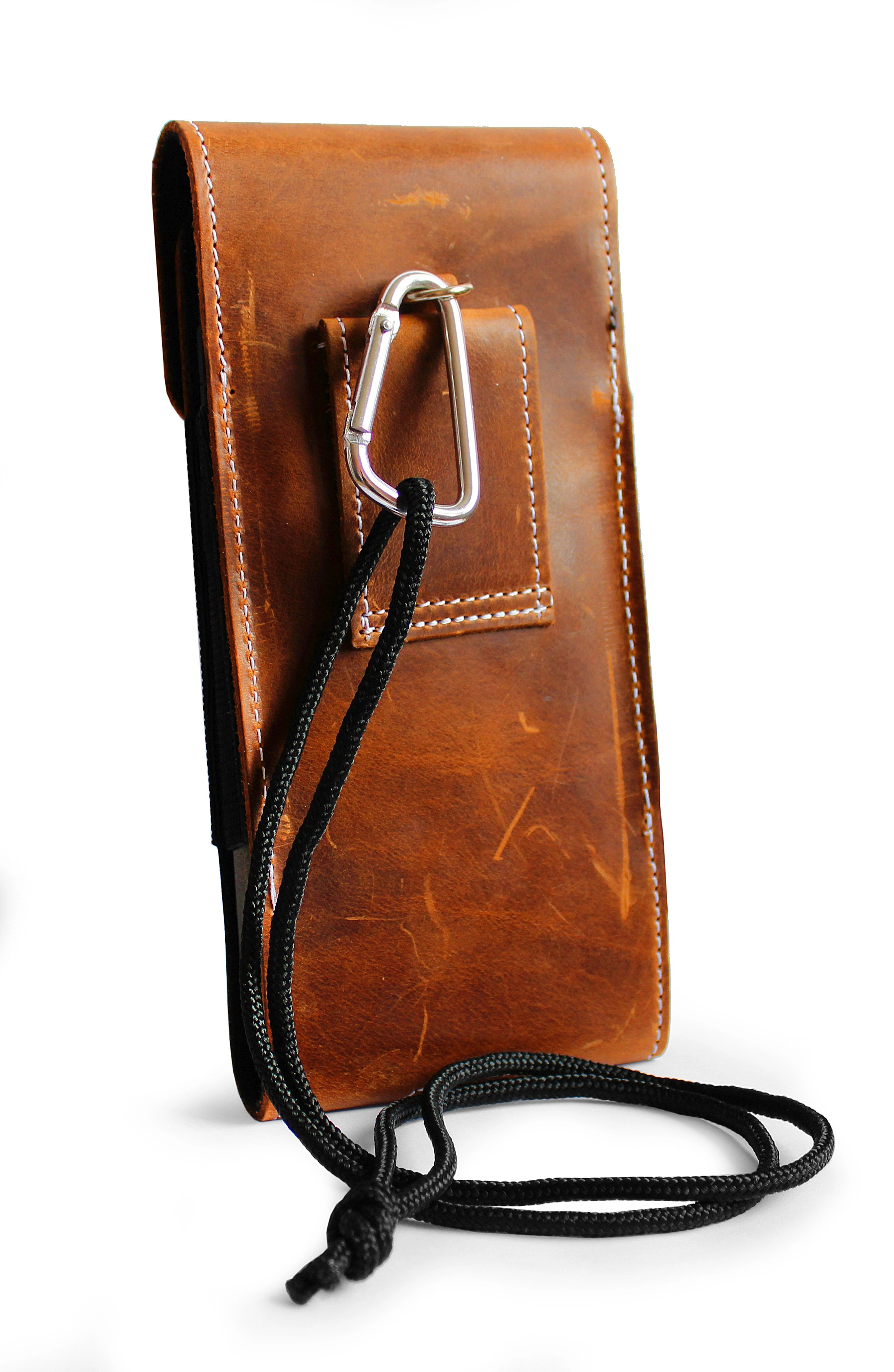 Kryt LURESKO HECTOR XXL R XXL leather neck case / belt case / loop holster vertical 167x78x10mm (light vintage brown with white thread)