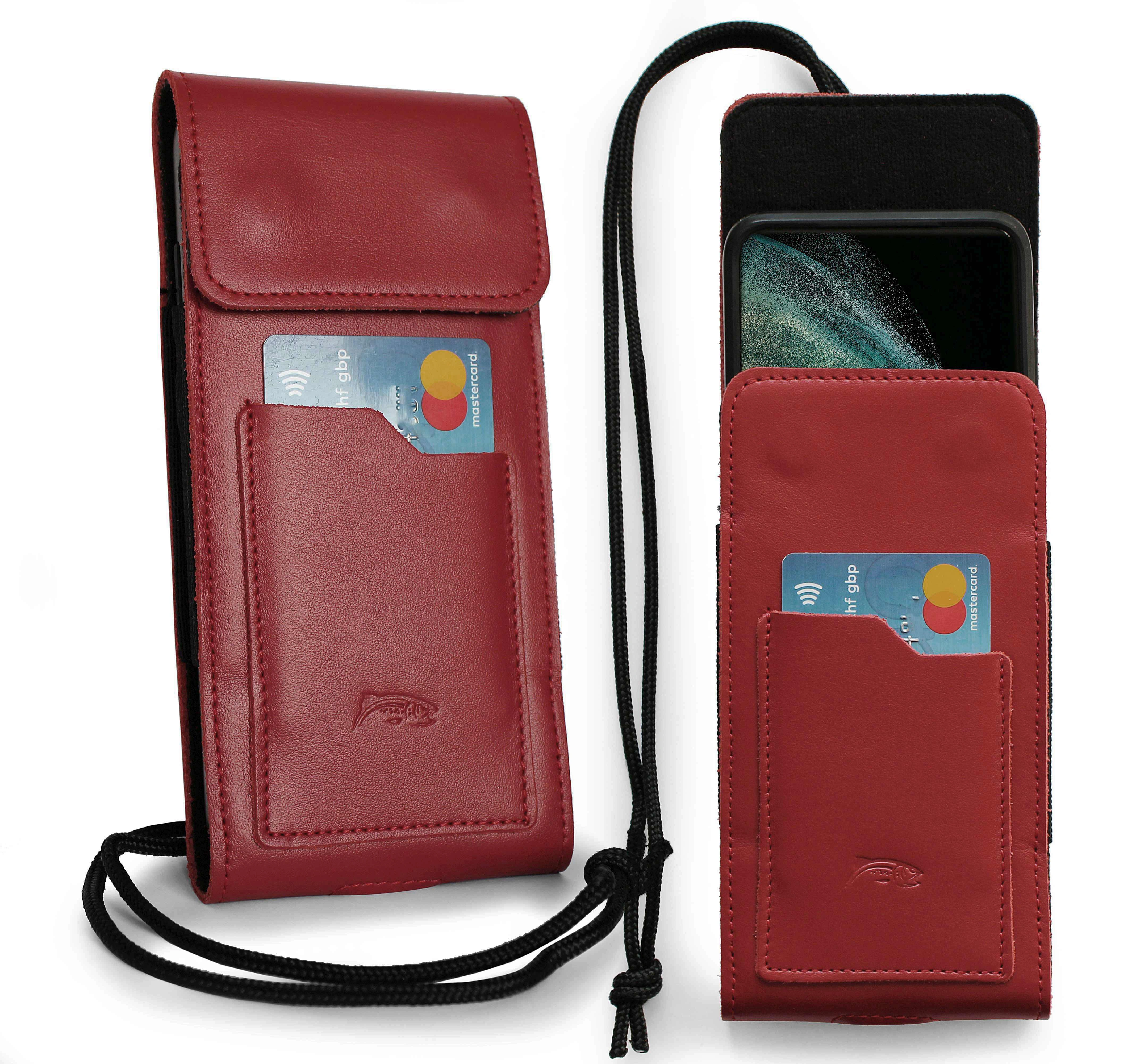 Kryt LURESKO HECTOR XXL leather neck case / belt case / loop vertical holster 167x78x10mm (red smooth with red thread)