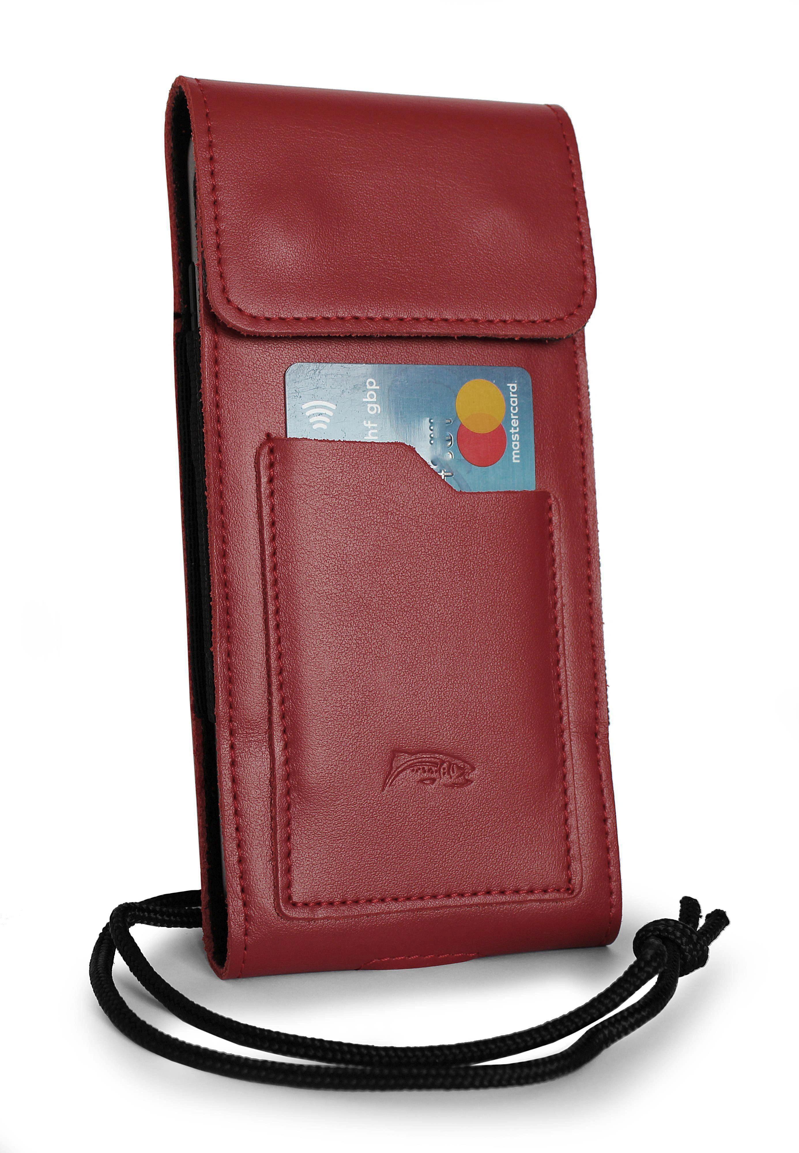 Kryt LURESKO HECTOR XXL leather neck case / belt case / loop vertical holster 167x78x10mm (red smooth with red thread)