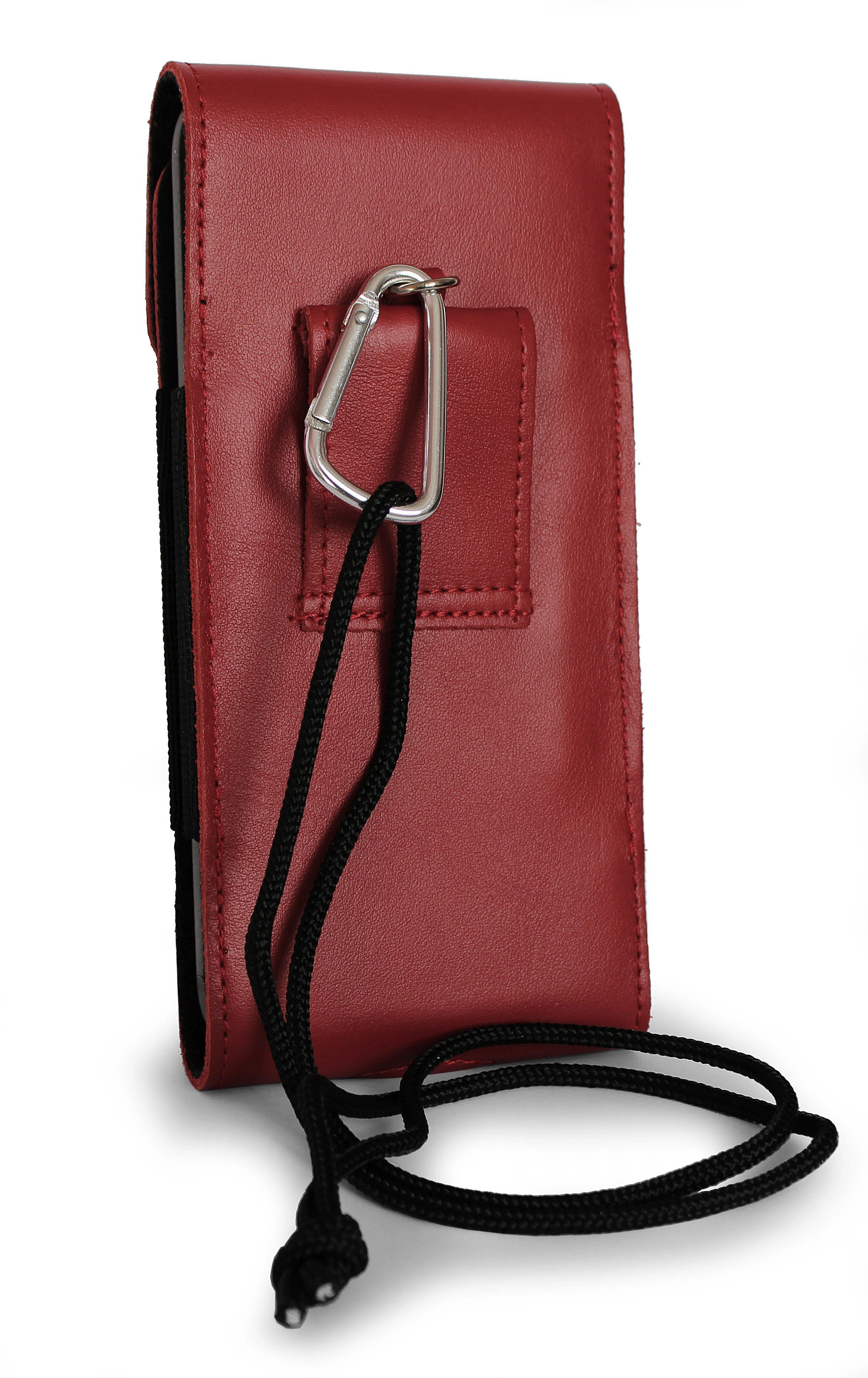 Kryt LURESKO HECTOR XXL leather neck case / belt case / loop vertical holster 167x78x10mm (red smooth with red thread)