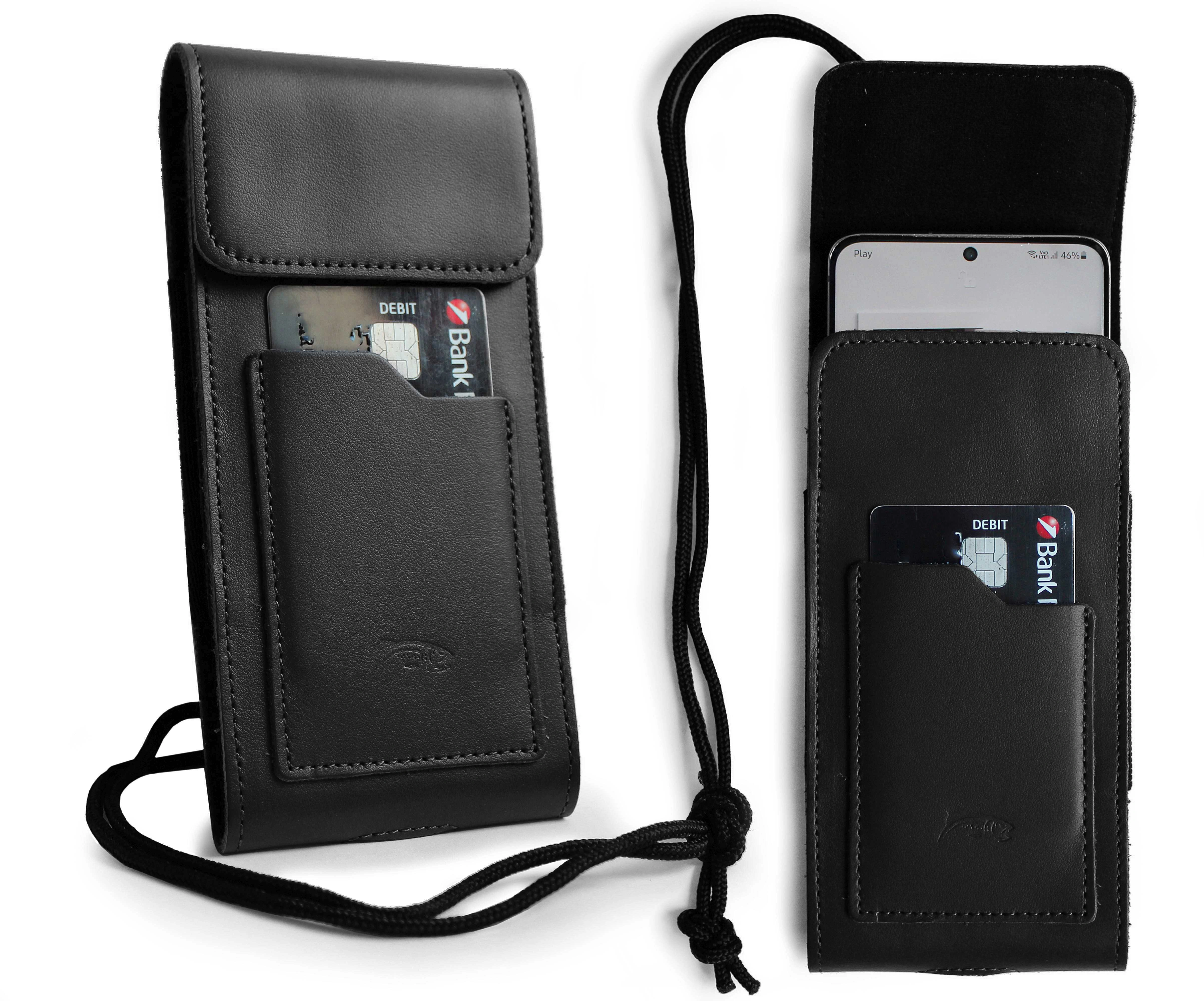 Kryt LURESKO HECTOR XXL leather neck case / belt case / loop case / vertical holster 167x78x10mm (black smooth with black thread)