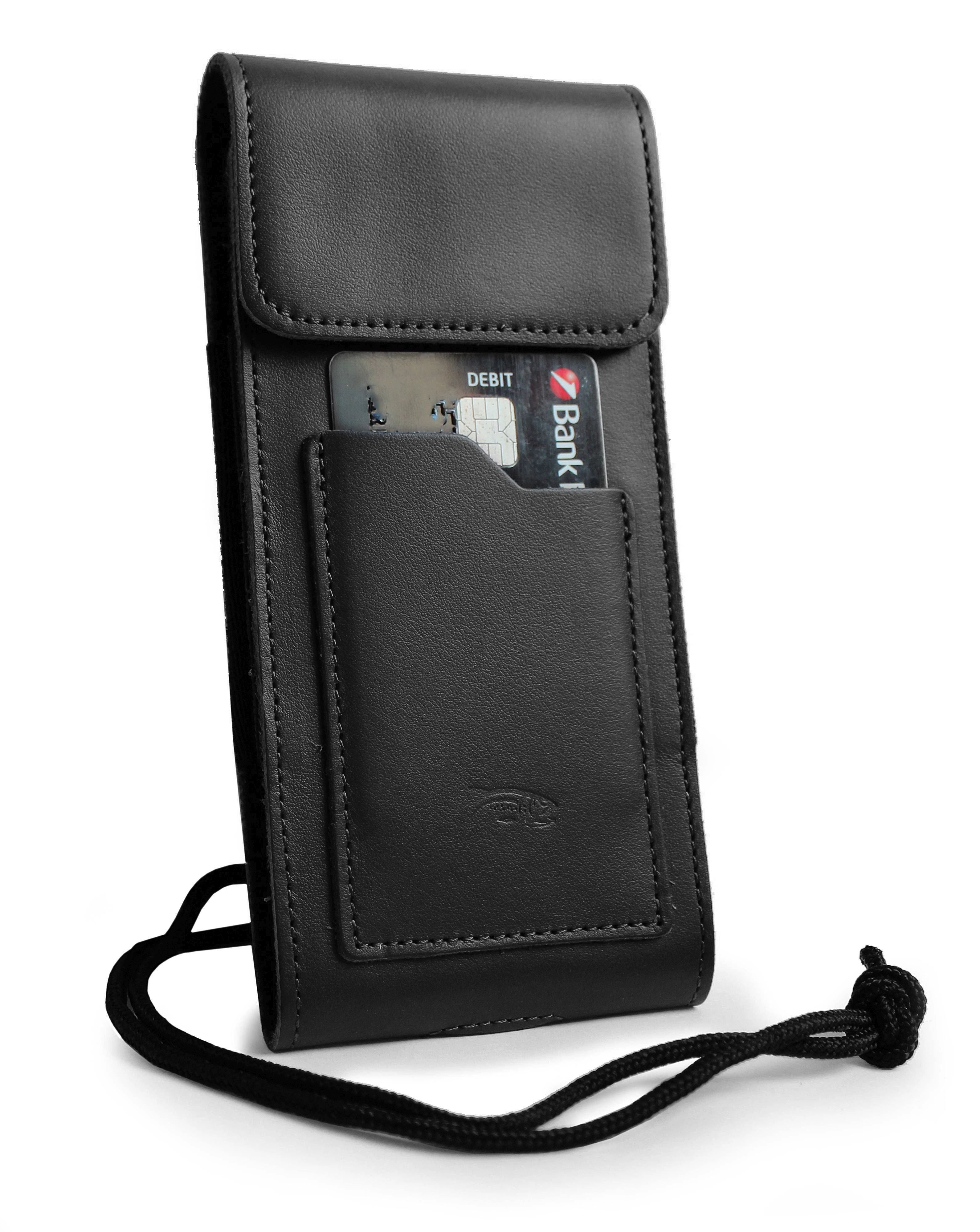 Kryt LURESKO HECTOR XXL leather neck case / belt case / loop case / vertical holster 167x78x10mm (black smooth with black thread)
