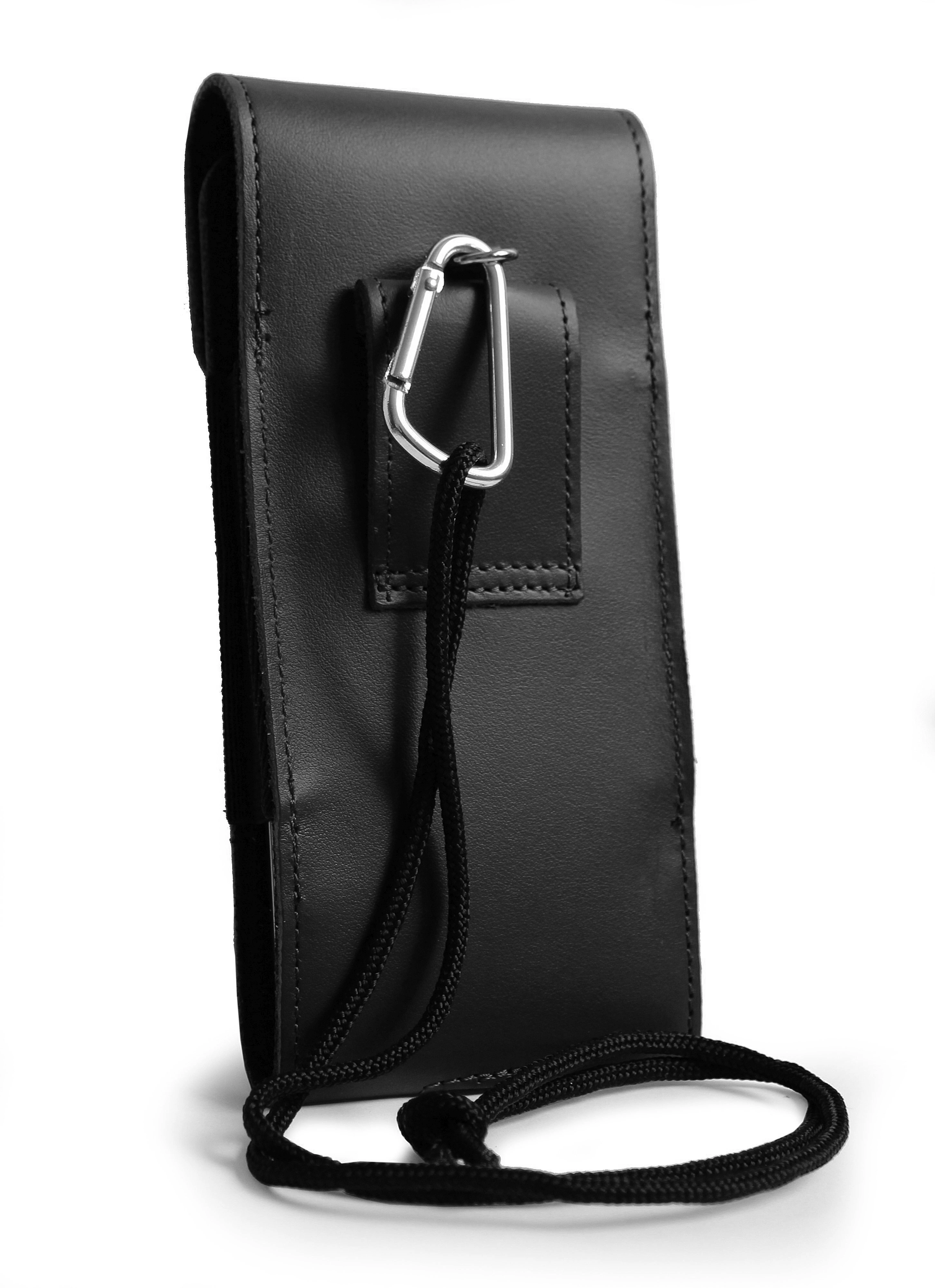 Kryt LURESKO HECTOR XXL leather neck case / belt case / loop case / vertical holster 167x78x10mm (black smooth with black thread)