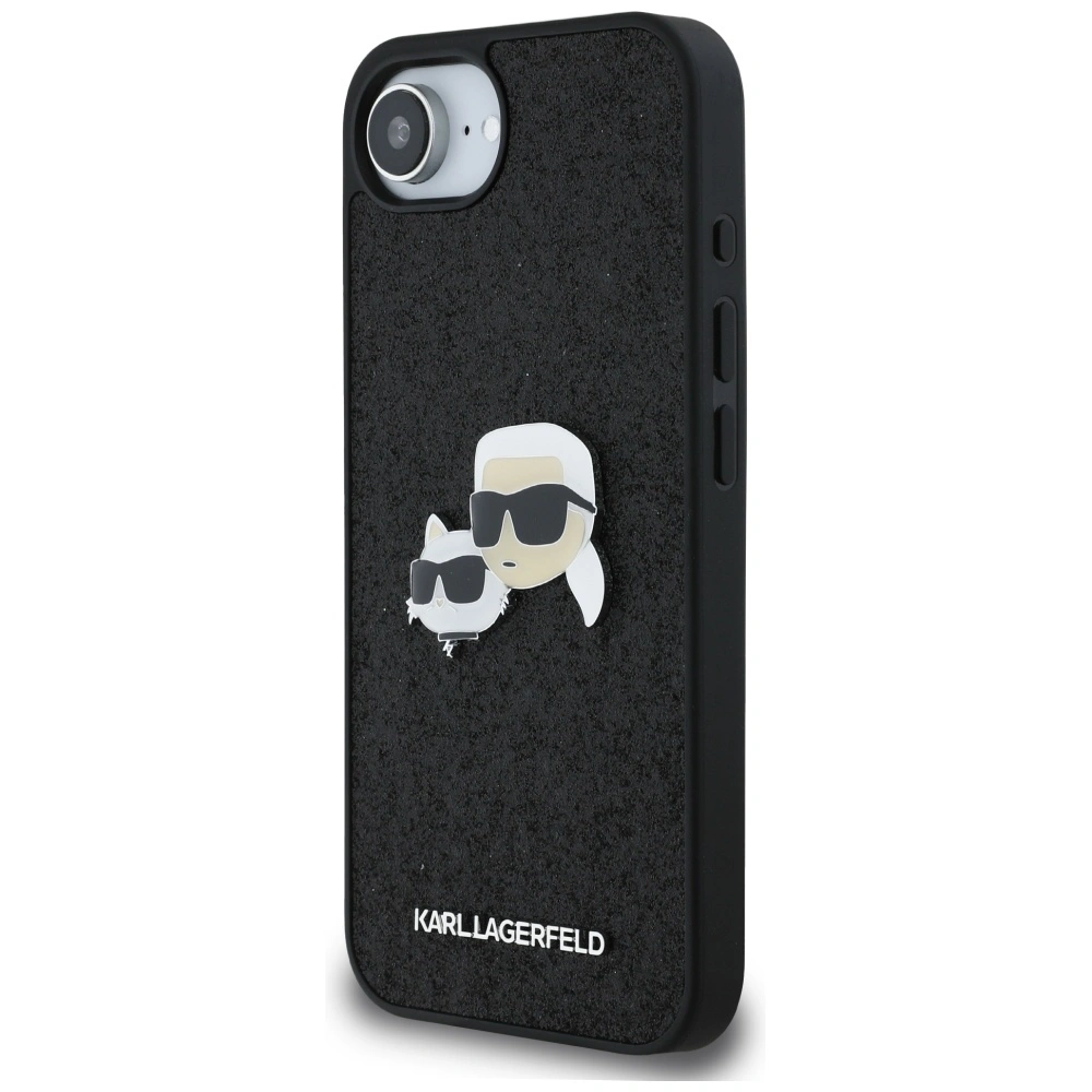 Kryt Karl Lagerfeld Fixed Glitter Karl&Choupette Heads Metal Pin Apple iPhone 17e / 16e black