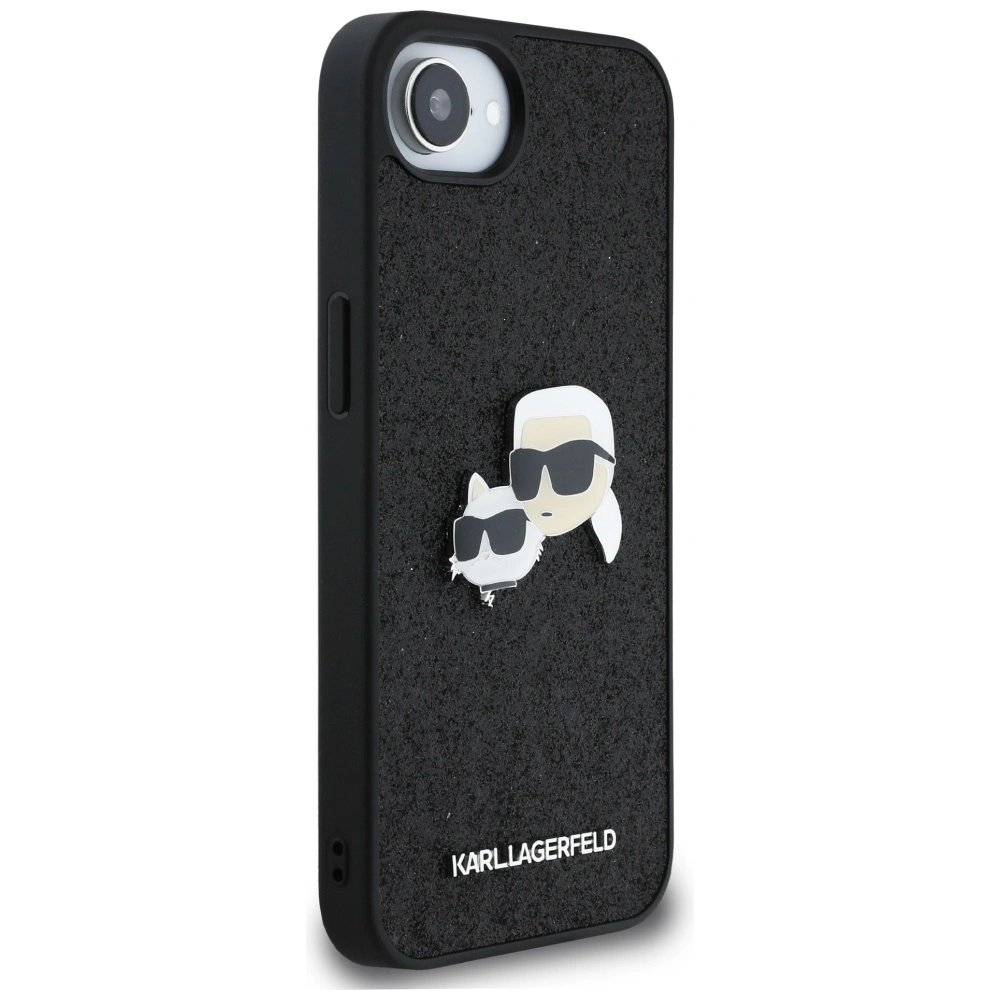 Kryt Karl Lagerfeld Fixed Glitter Karl&Choupette Heads Metal Pin Apple iPhone 17e / 16e black
