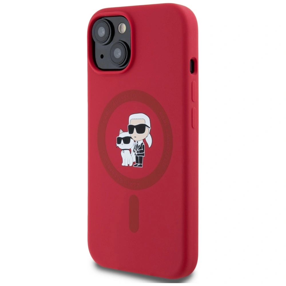 Kryt Karl Lagerfeld Silicone Karl&Choupette Heads Ring MagSafe Apple iPhone 15 red
