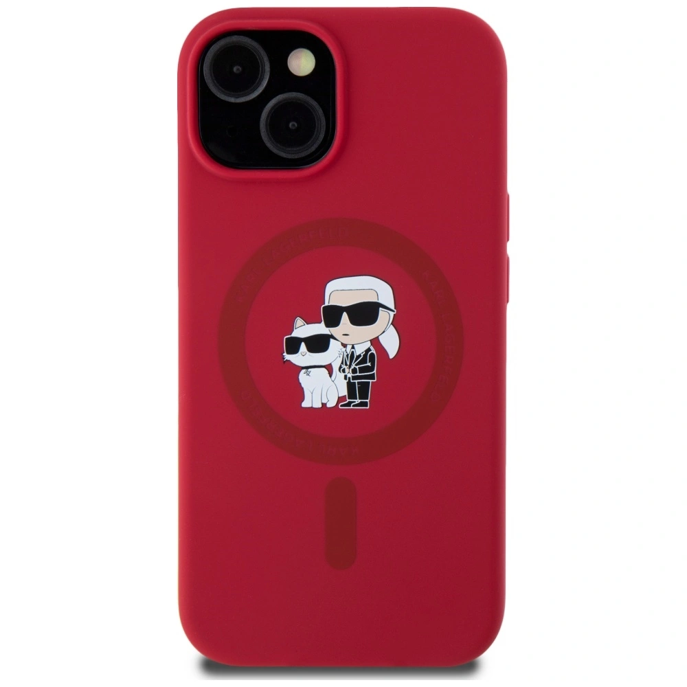 Kryt Karl Lagerfeld Silicone Karl&Choupette Heads Ring MagSafe Apple iPhone 15 red