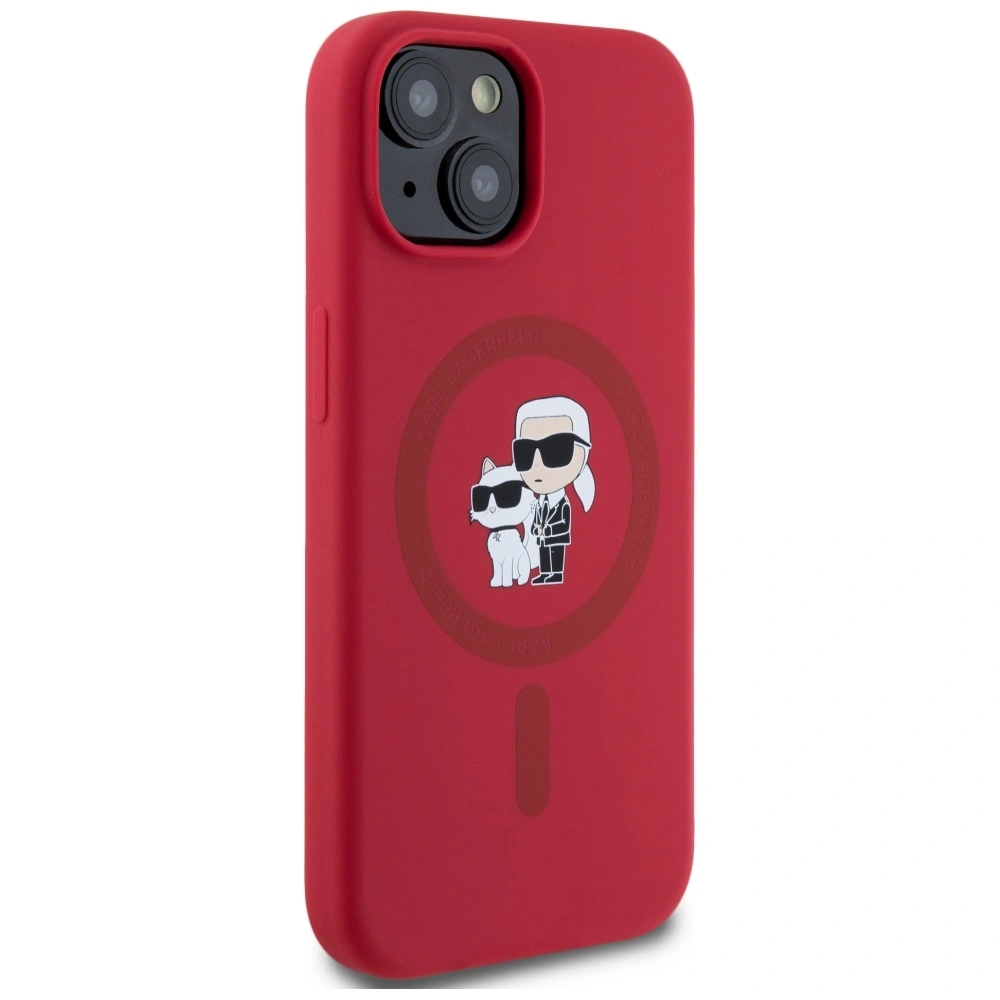 Kryt Karl Lagerfeld Silicone Karl&Choupette Heads Ring MagSafe Apple iPhone 15 red