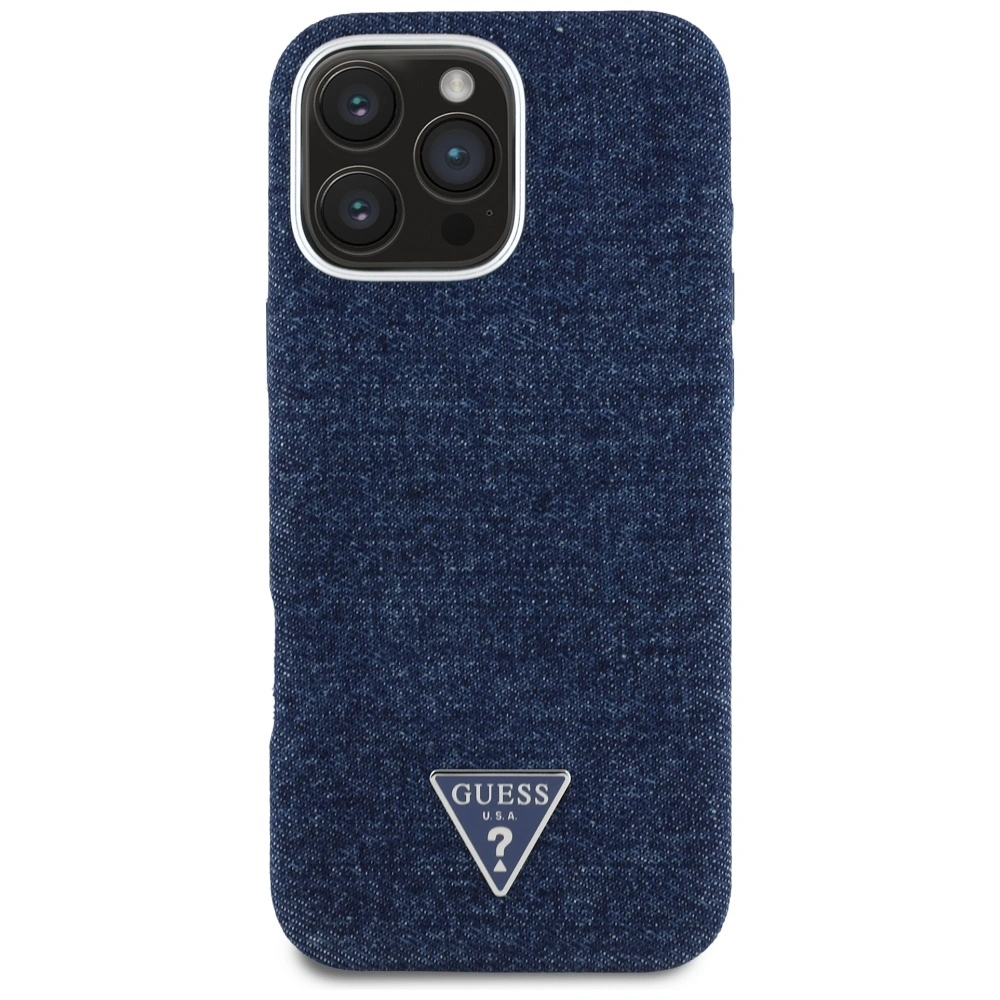 Kryt Guess Denim Triangle Logo MagSafe Apple iPhone 16 Pro blue