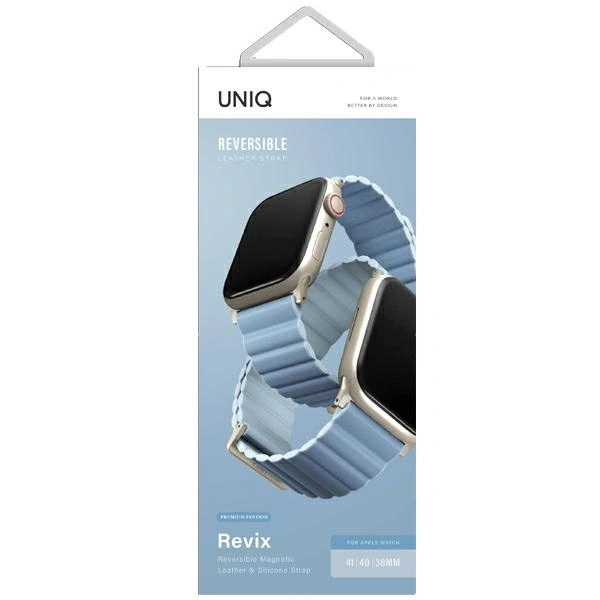 UNIQ Revix Premium Apple WatchSeries 1/2/3/4/5/6/7/8/9/SE/SE2 38/40/41mm Edition Reversible Magnetic Leather arctic-soft blue