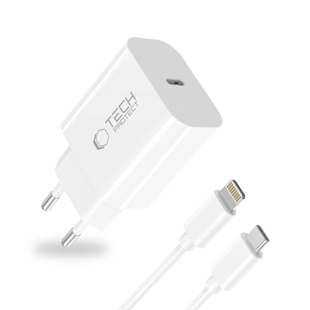 Síťová nabíječka Tech-Protect NC20W 1-port USB-C Network Charger PD 20W + Lightning Cable White