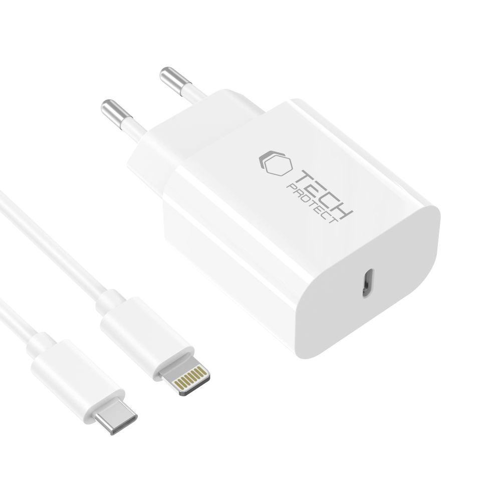 Síťová nabíječka Tech-Protect NC20W 1-port USB-C Network Charger PD 20W + Lightning Cable White