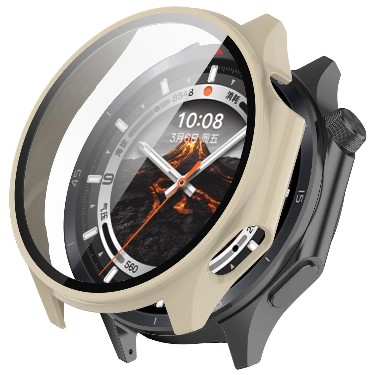 Kryt Bizon Case+Glass Watch OnePlus Watch 3 / Oppo Watch X2 beige