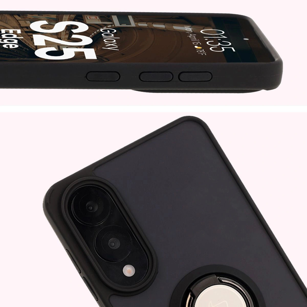 Kryt Bizon Case Hybrid Ring Samsung Galaxy S25 Edge smoky with a black frame