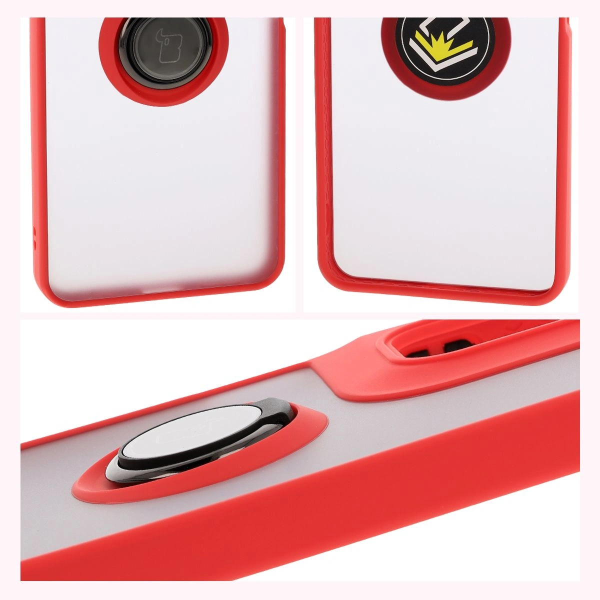 Kryt Bizon Case Hybrid Ring Motorola Moto G05 / E15 smoky with a red frame