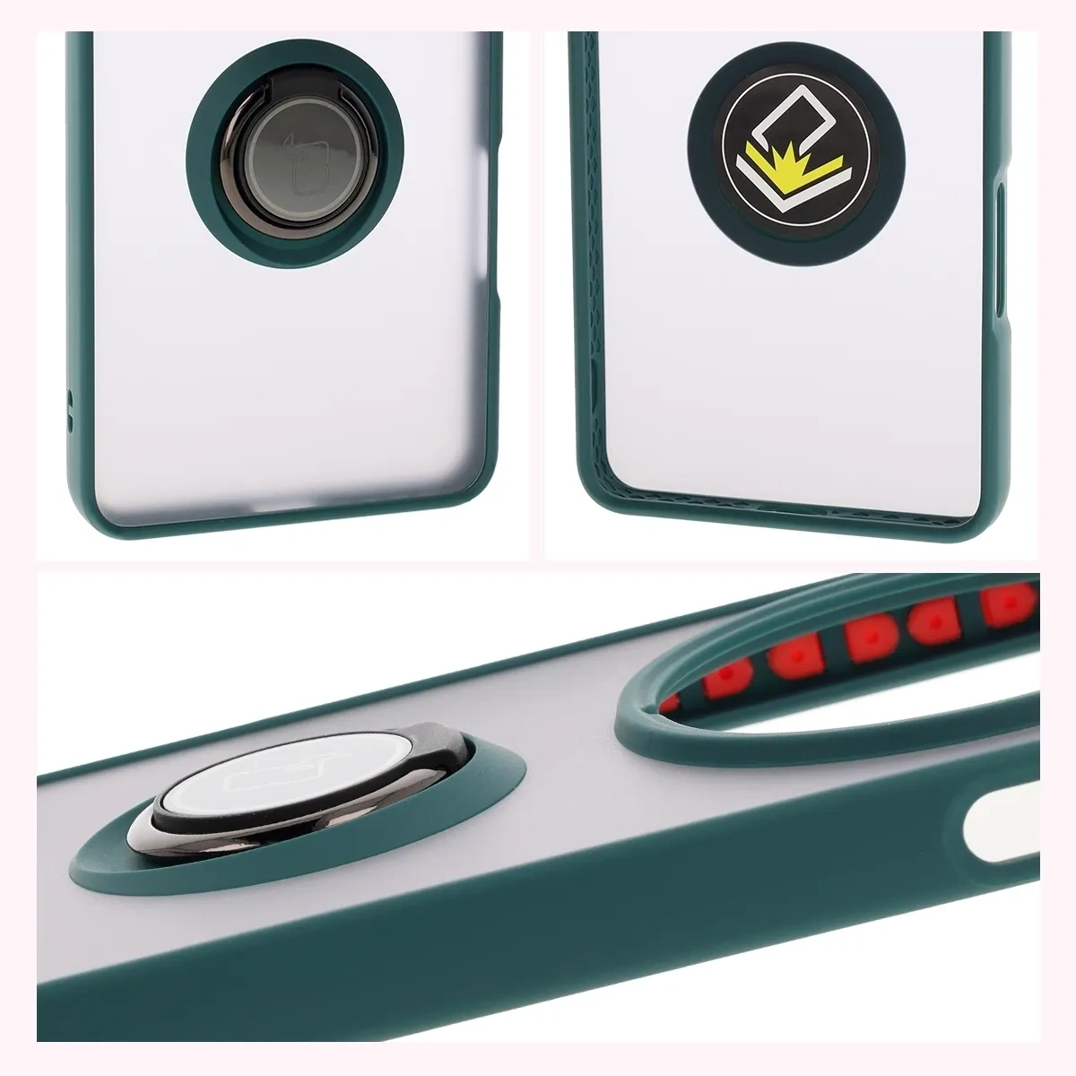 Kryt Bizon Case Hybrid Ring Oppo Find X8 Pro smoky with a dark green frame